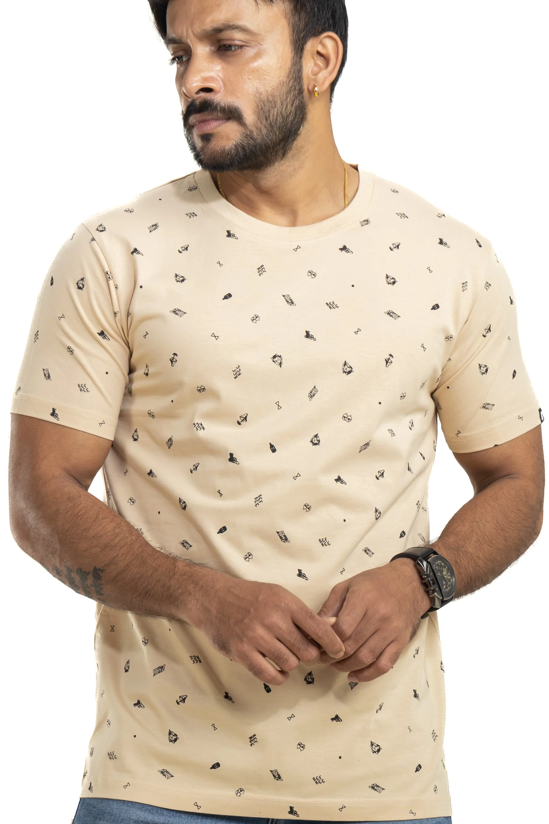 Funk Beige All Over Printed T-Shirt - Image 4