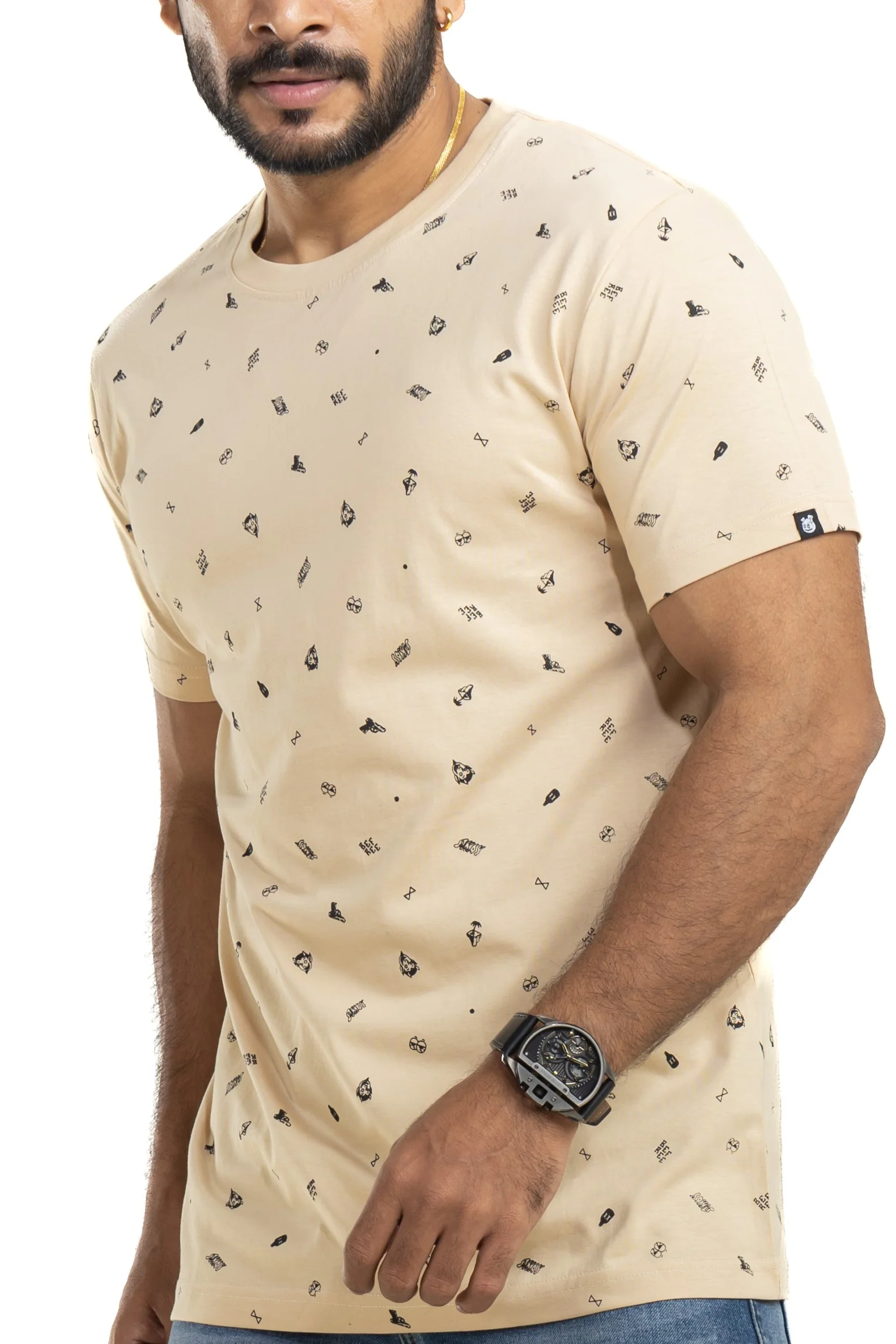 Funk Beige All Over Printed T-Shirt - Image 5