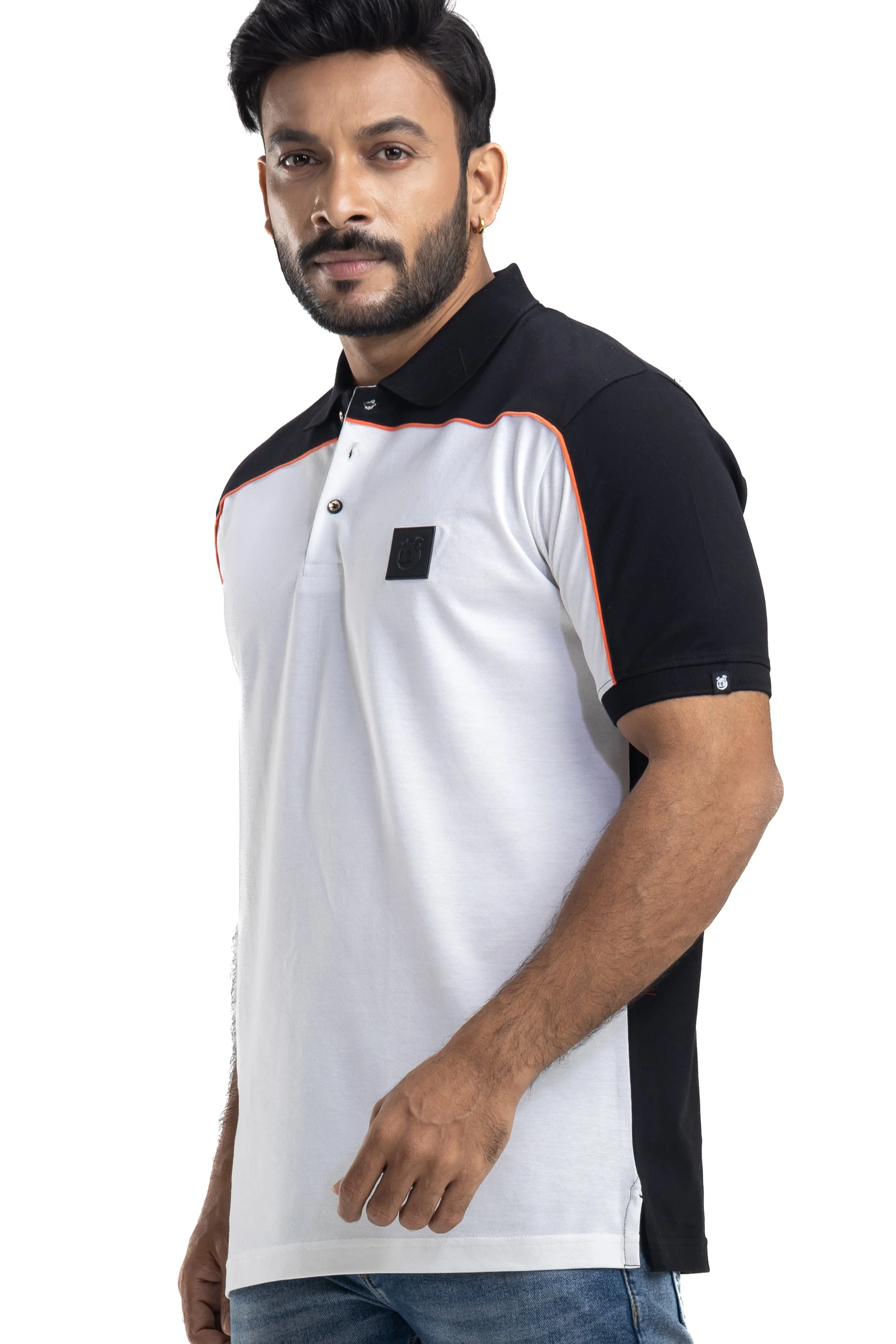 Bold White & Black Half Sleeves Cotton Polo T-Shirt - Image 3