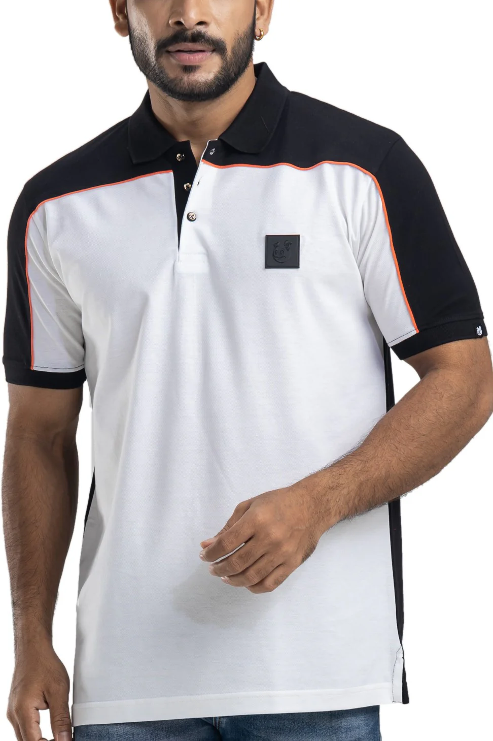 Bold White & Black Half Sleeves Cotton Polo T-Shirt - Image 4