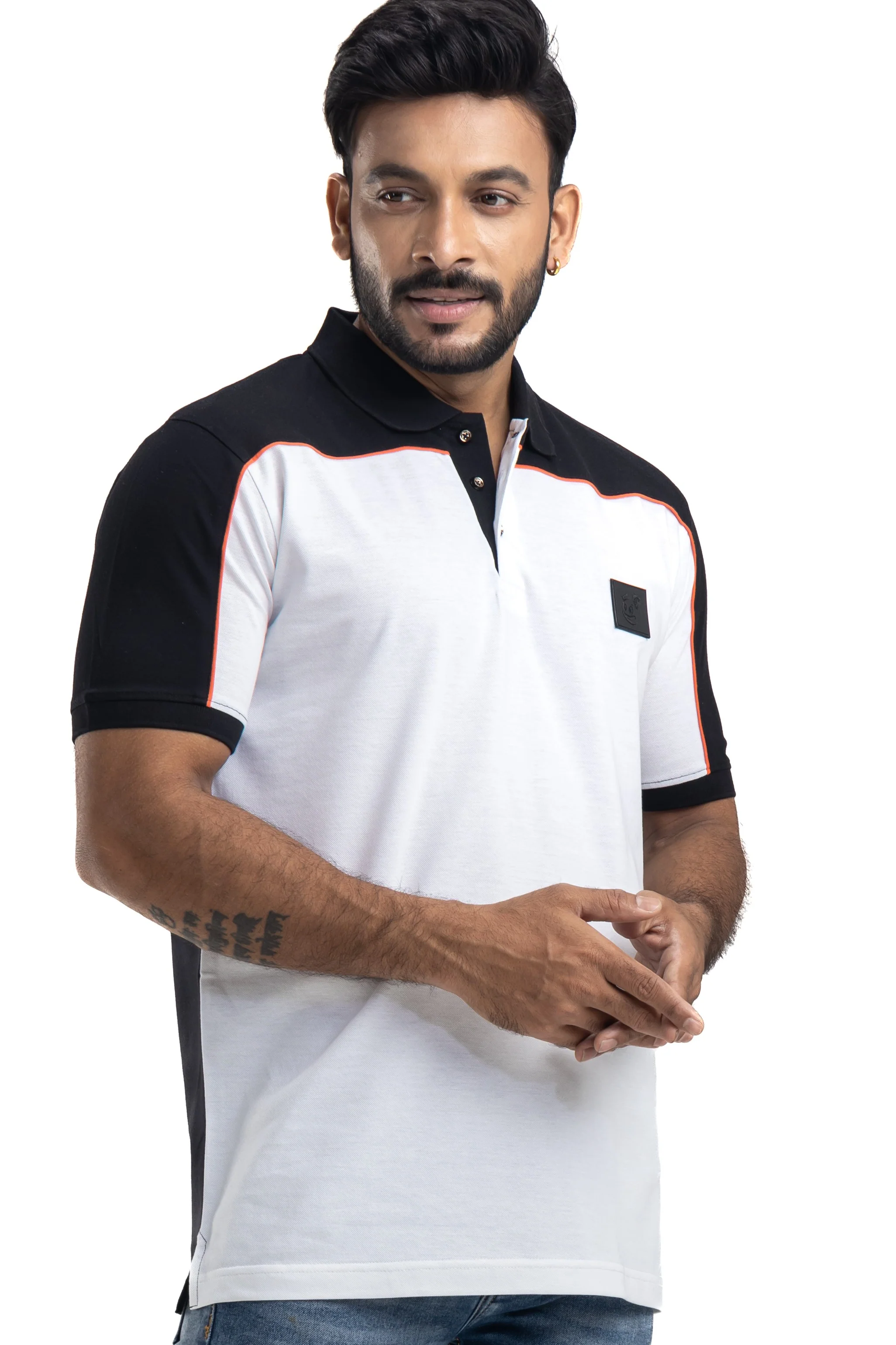 Bold White & Black Half Sleeves Cotton Polo T-Shirt - Image 5