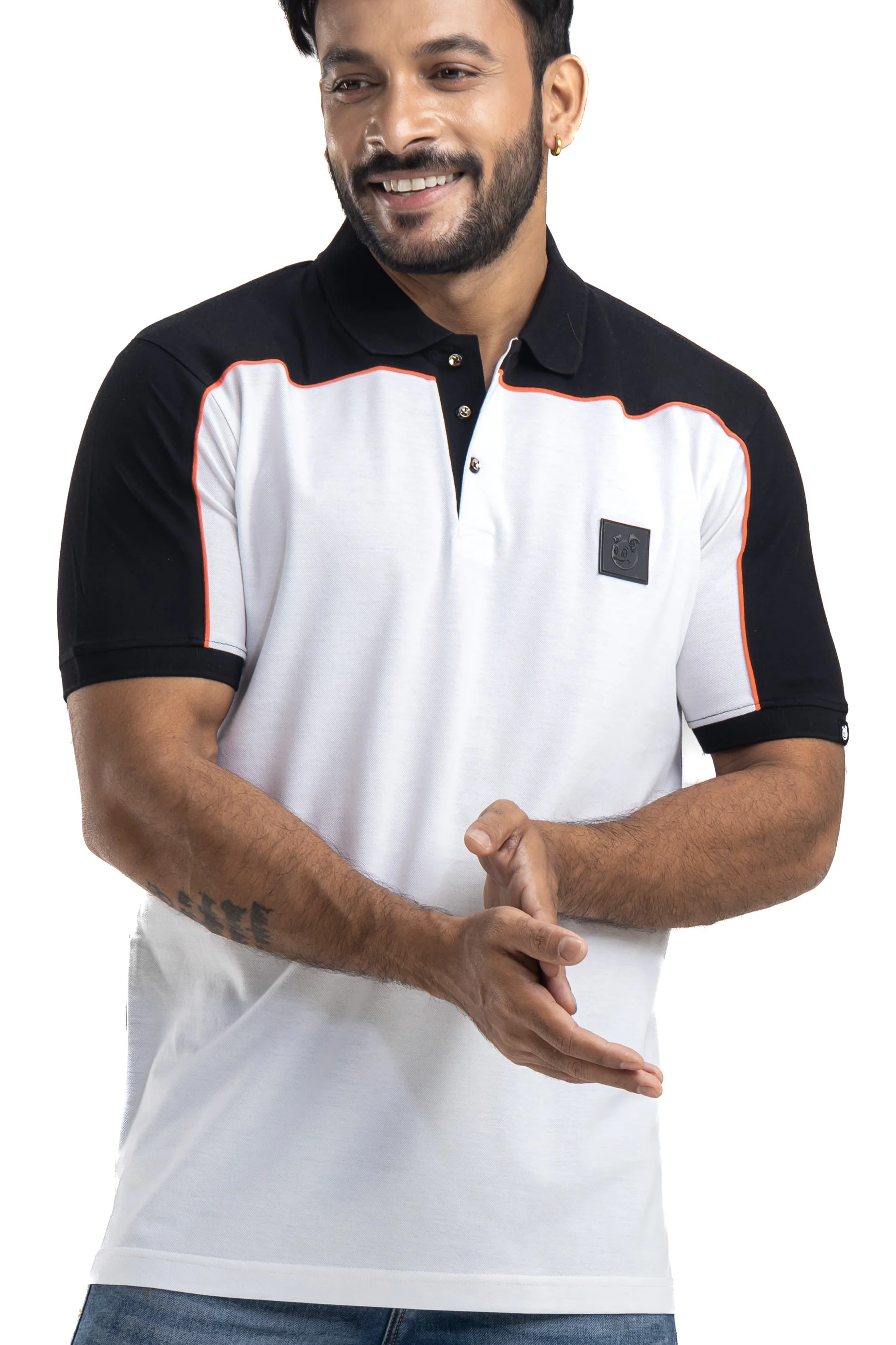 Bold White & Black Half Sleeves Cotton Polo T-Shirt - Image 6