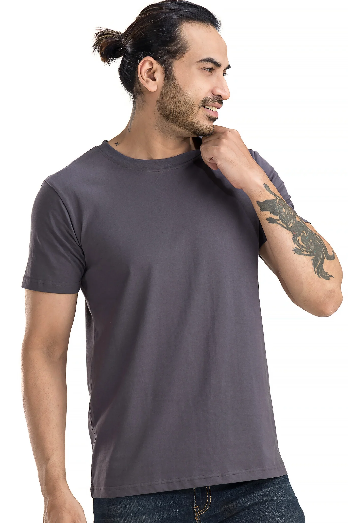 Men's Solid Basic Charcoal T-Shirt - Image 3