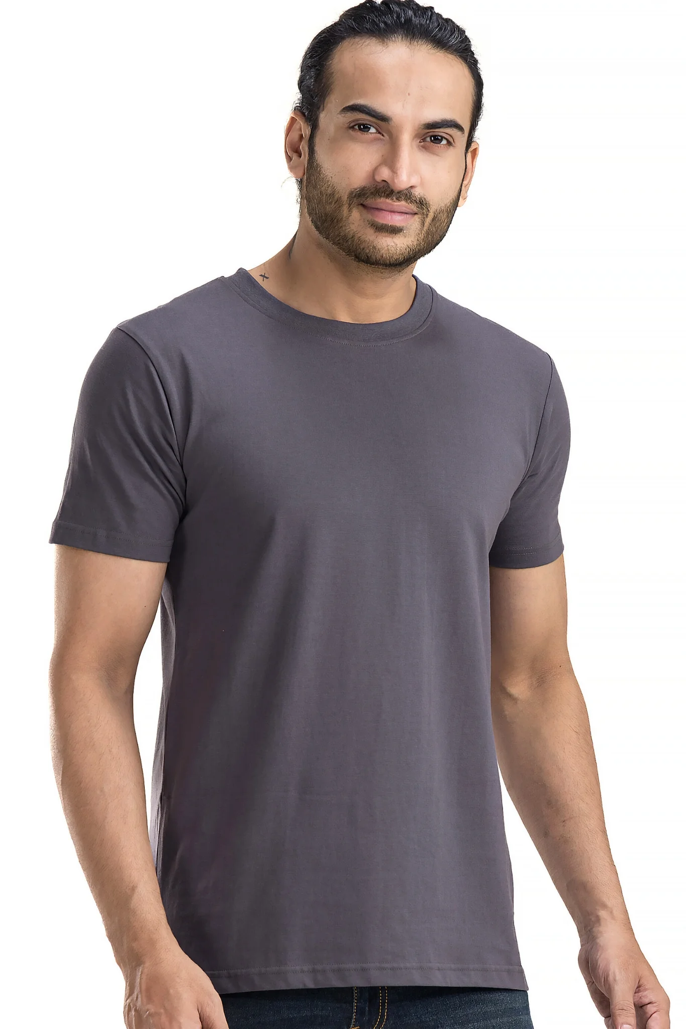 Men's Solid Basic Charcoal T-Shirt - Image 4