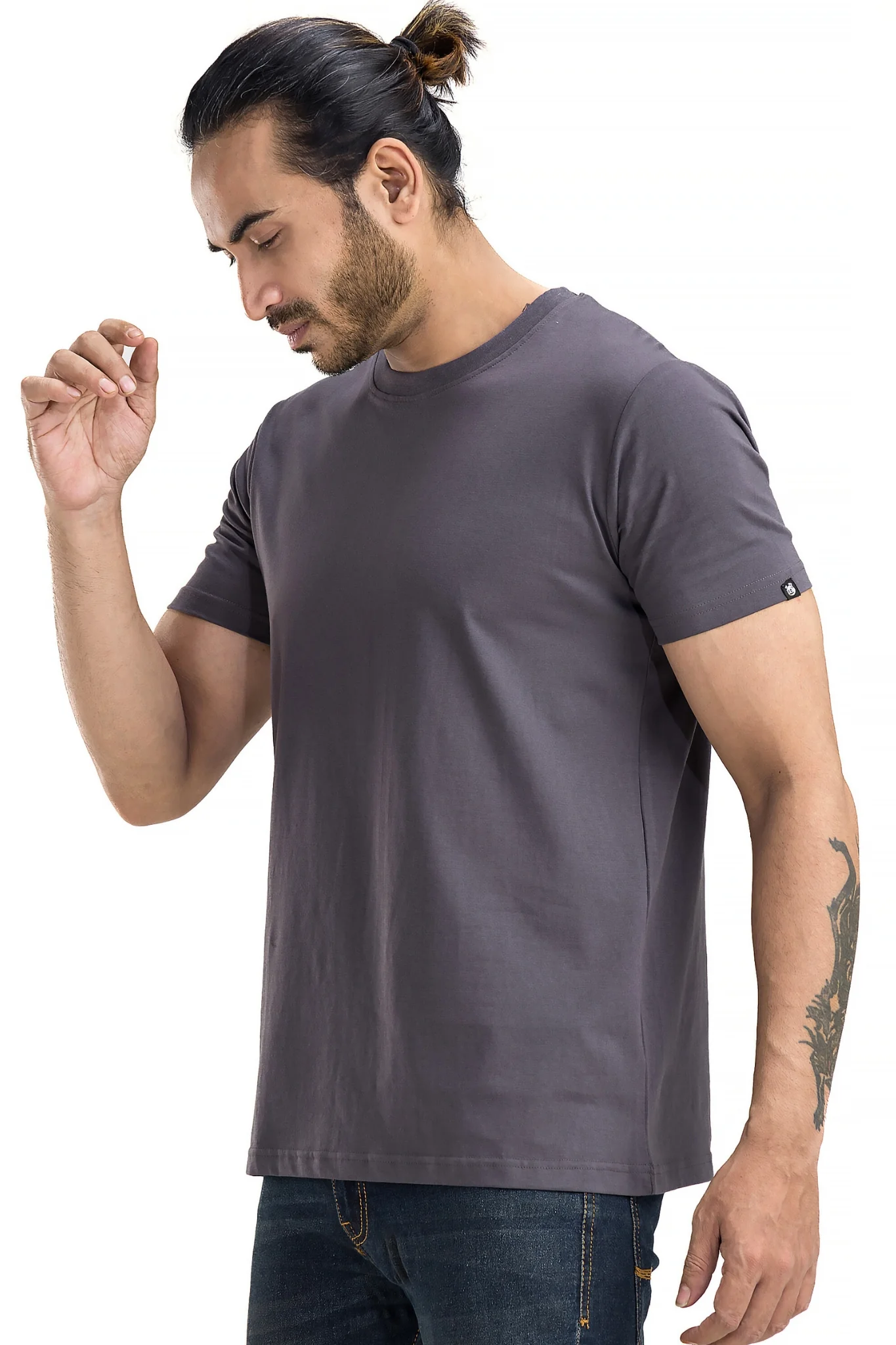 Men's Solid Basic Charcoal T-Shirt - Image 5