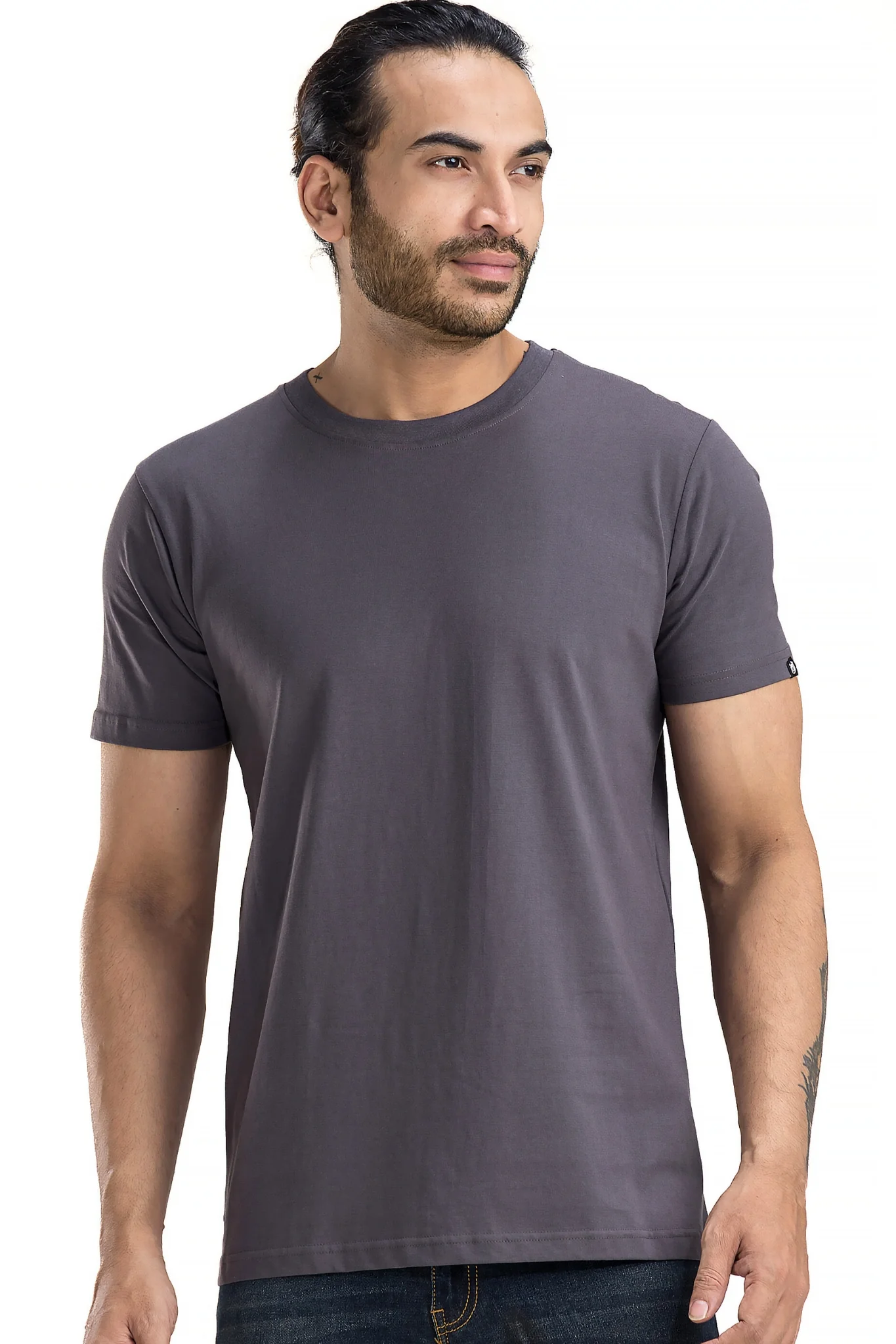 Men's Solid Basic Charcoal T-Shirt - Image 6