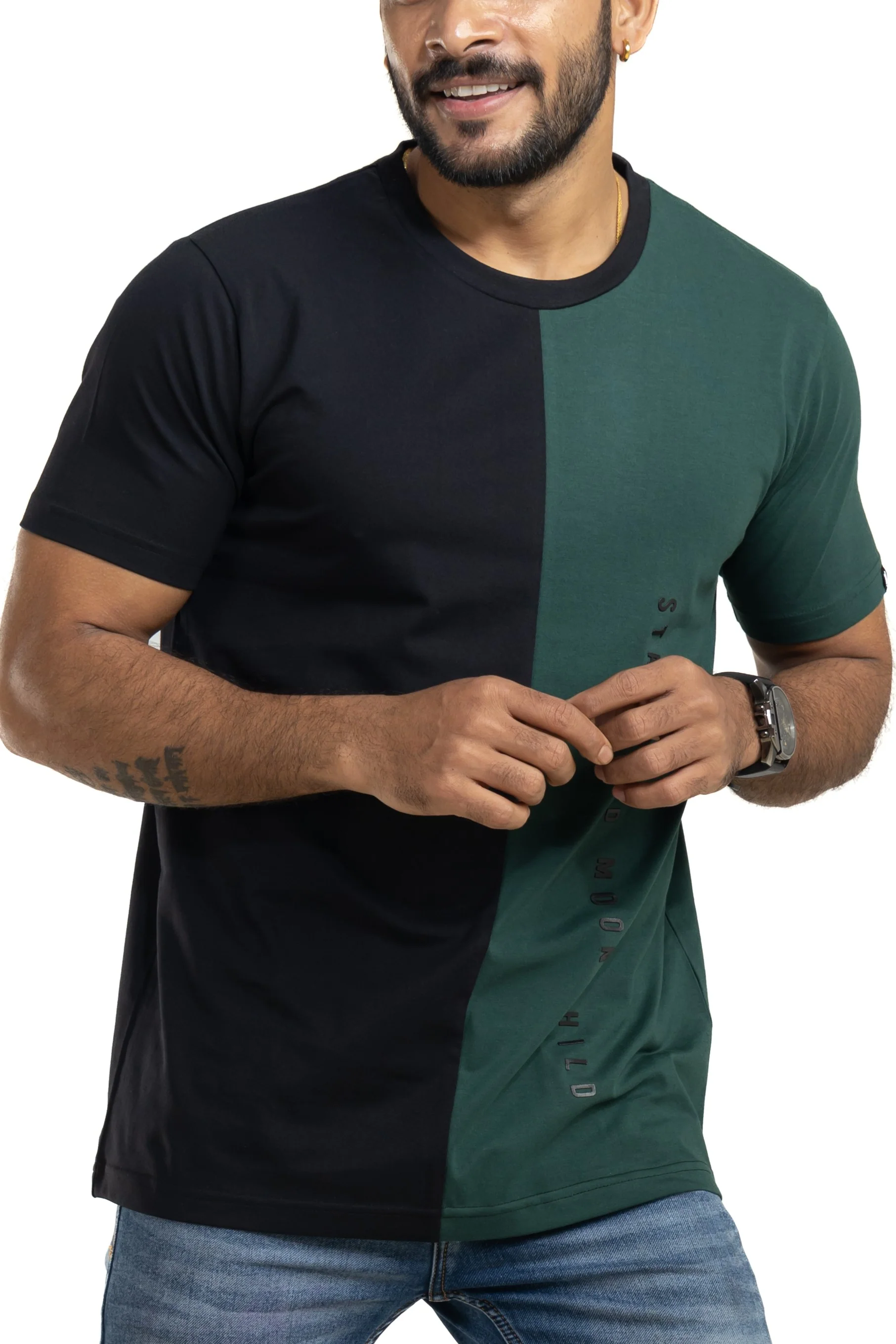 Stay Wild Black & Bottlegreen Printed T-Shirt - Image 4