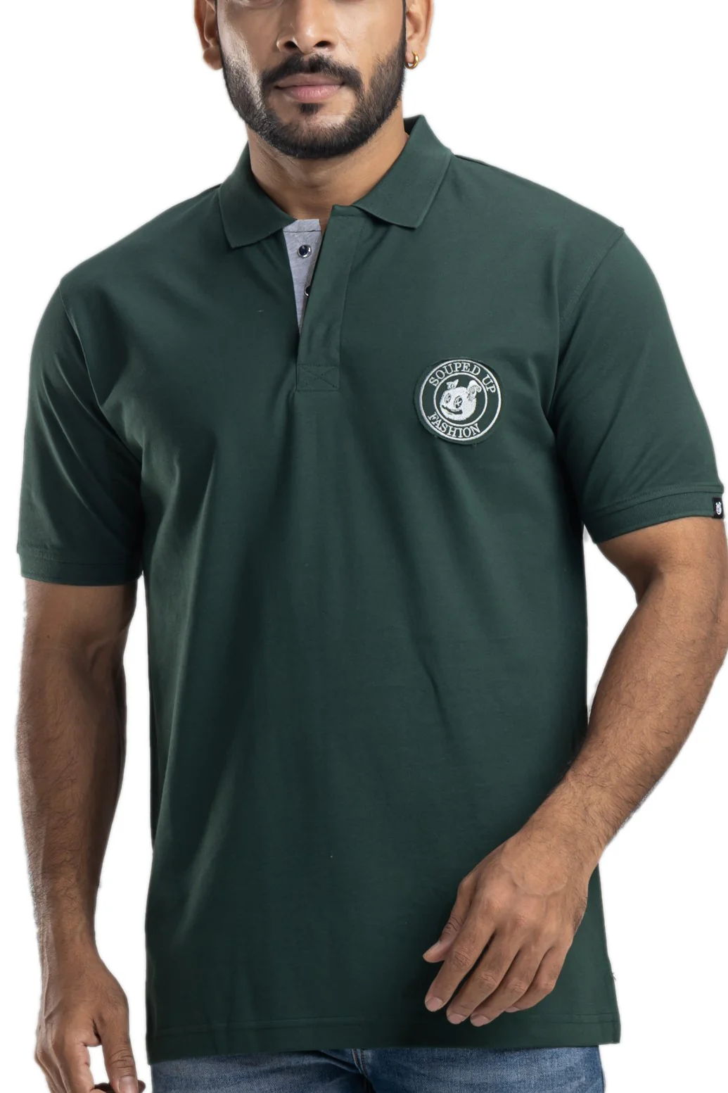 Distinct Solid Bottlegreen Half Sleeves Cotton Polo T-Shirt - Image 4