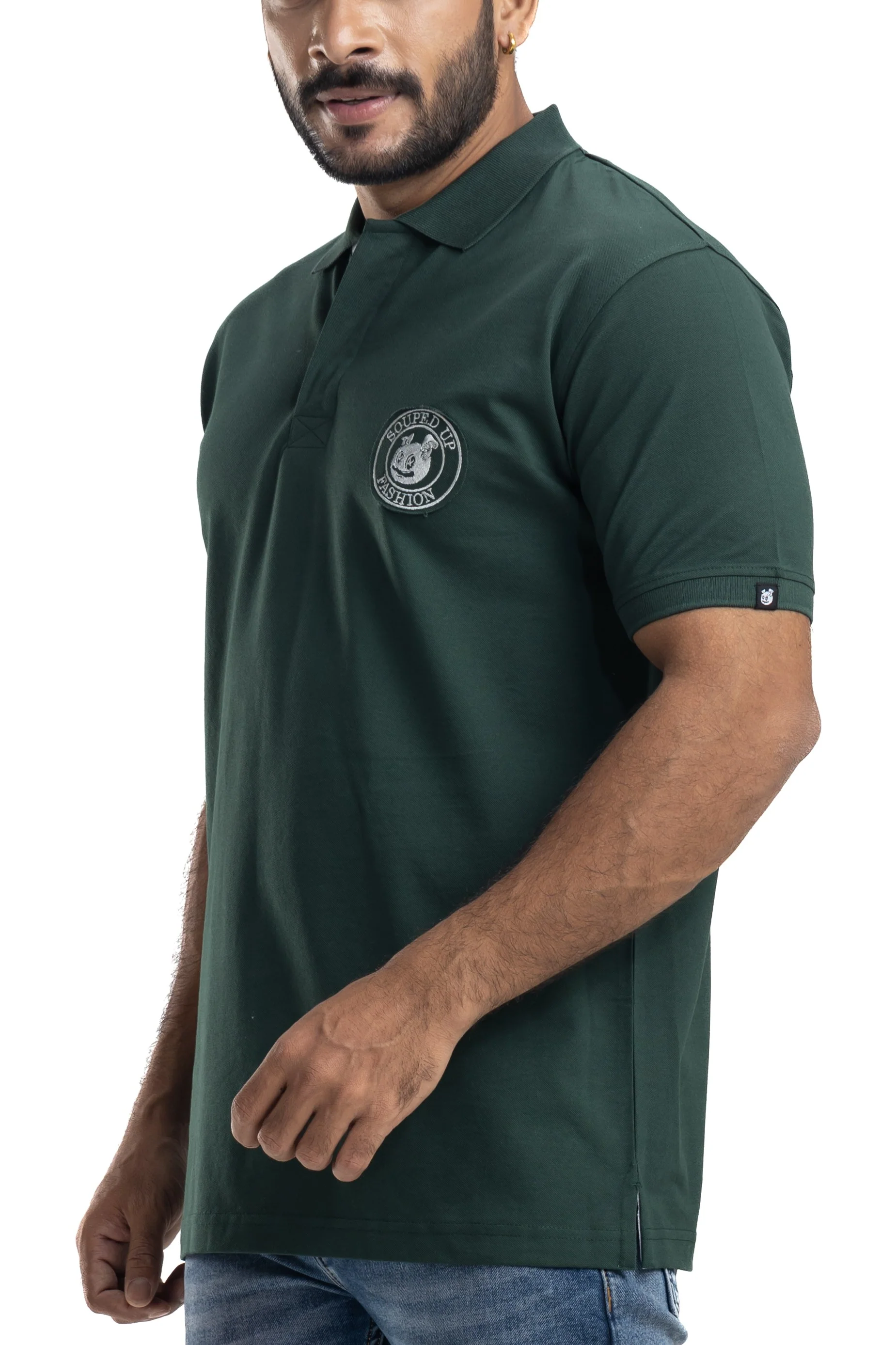 Distinct Solid Bottlegreen Half Sleeves Cotton Polo T-Shirt - Image 5