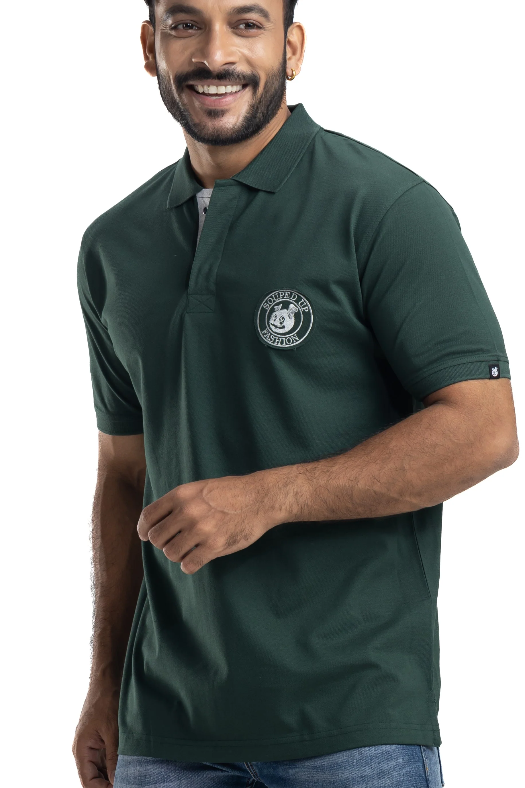 Distinct Solid Bottlegreen Half Sleeves Cotton Polo T-Shirt - Image 6
