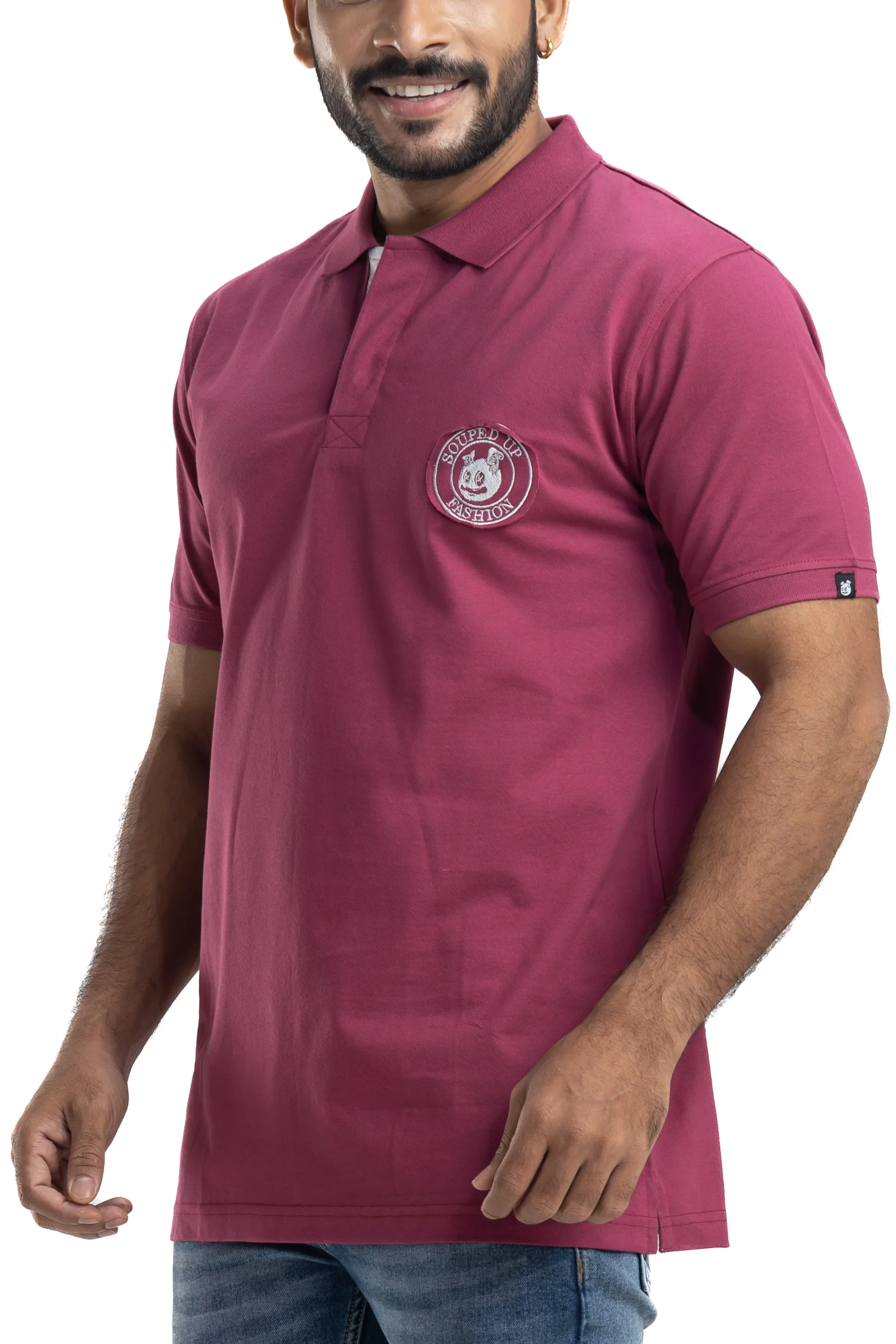 Distinct Solid Sangria Half Sleeves Cotton Polo T-Shirt - Image 3