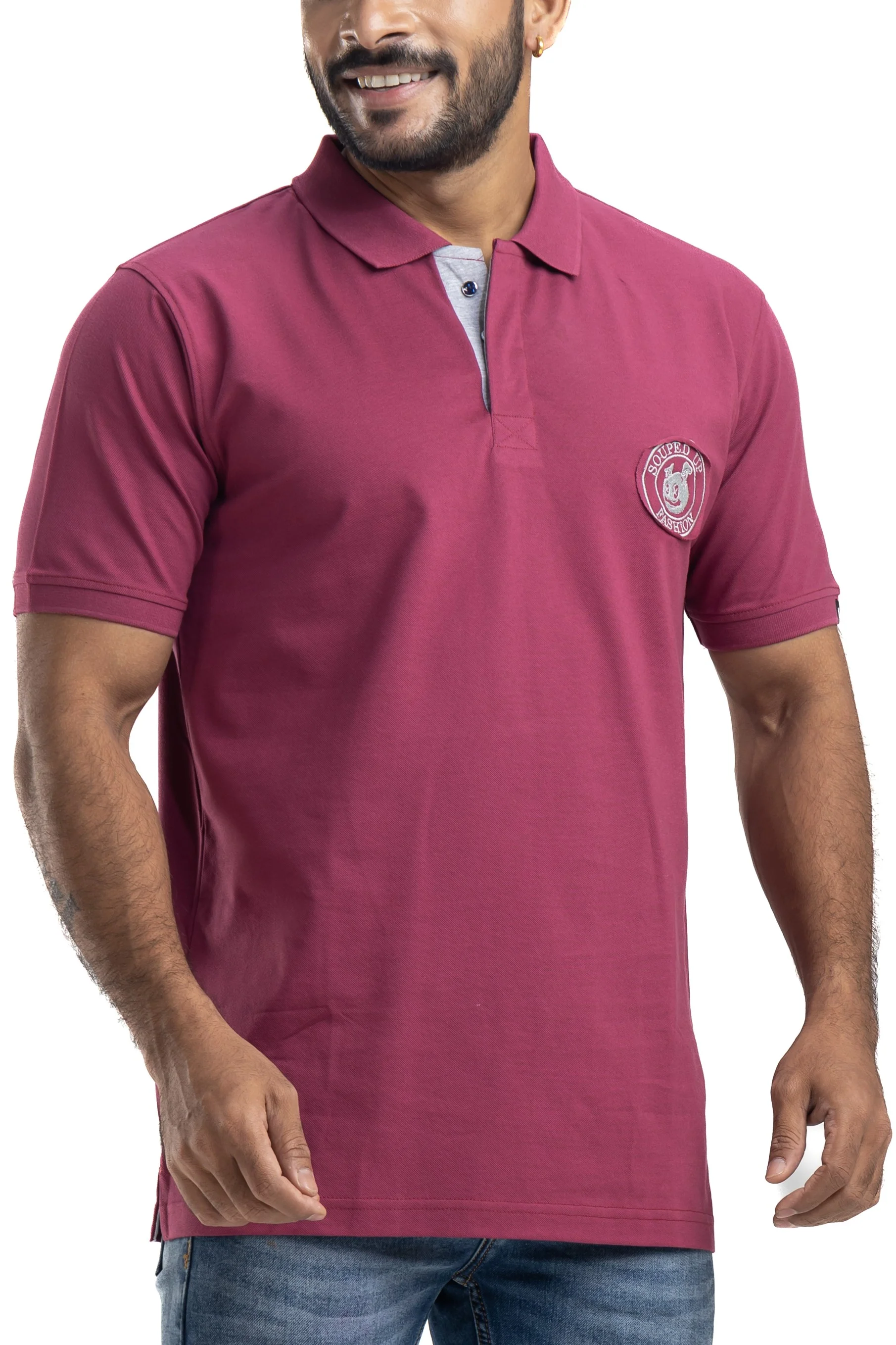 Distinct Solid Sangria Half Sleeves Cotton Polo T-Shirt - Image 4