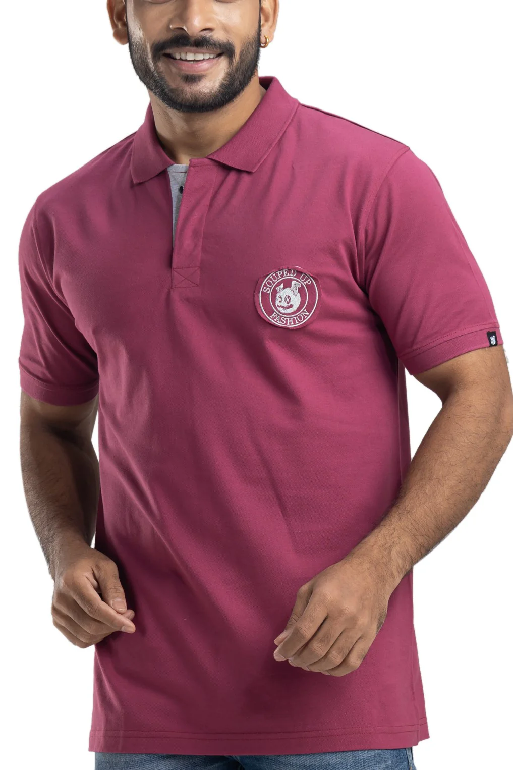 Distinct Solid Sangria Half Sleeves Cotton Polo T-Shirt - Image 5