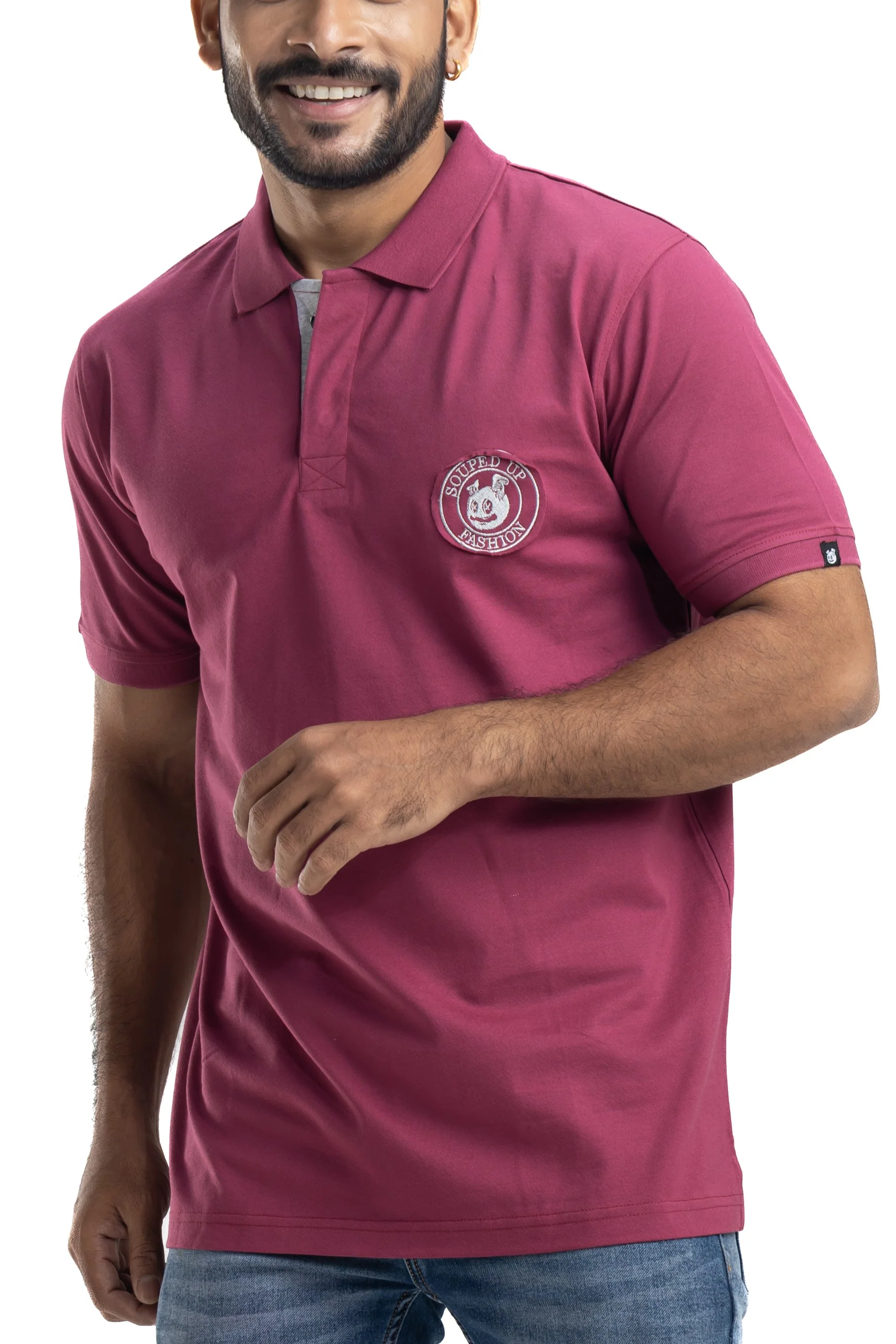 Distinct Solid Sangria Half Sleeves Cotton Polo T-Shirt - Image 6