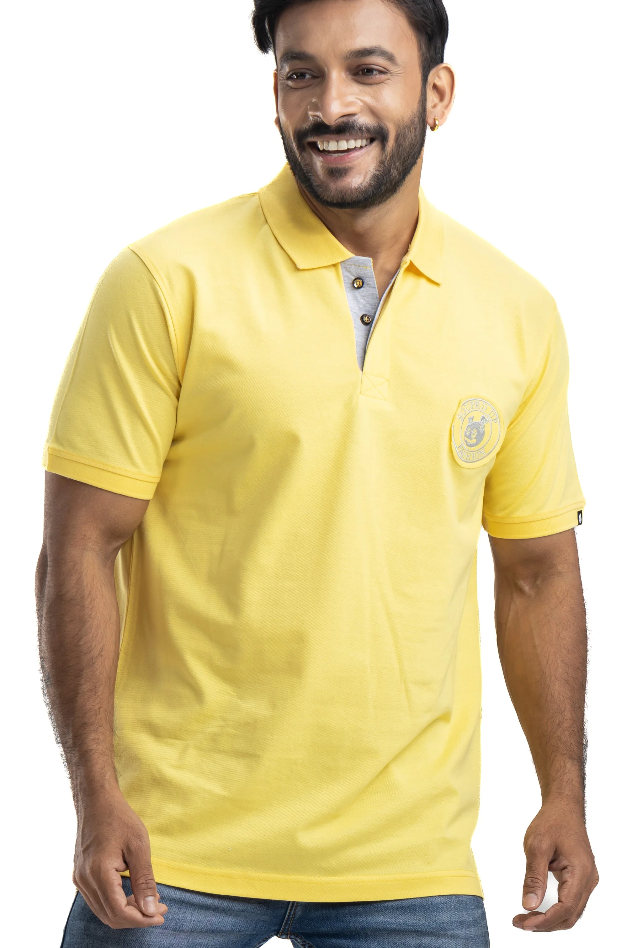 Distinct Solid Yellow Half Sleeves Polo T-Shirt - Image 5