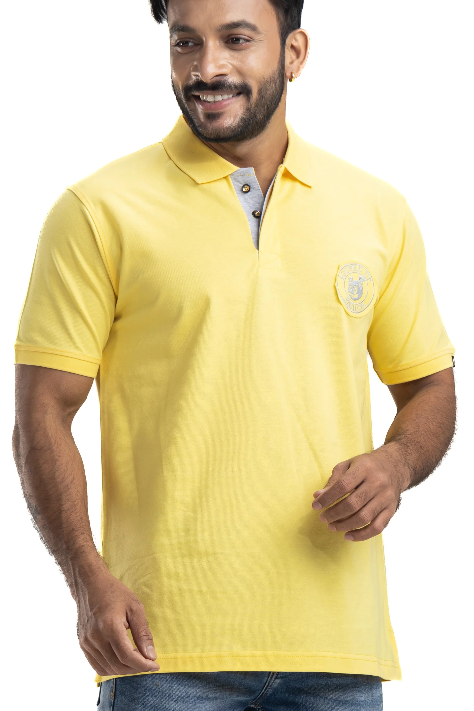 Distinct Solid Yellow Half Sleeves Polo T-Shirt - Image 7