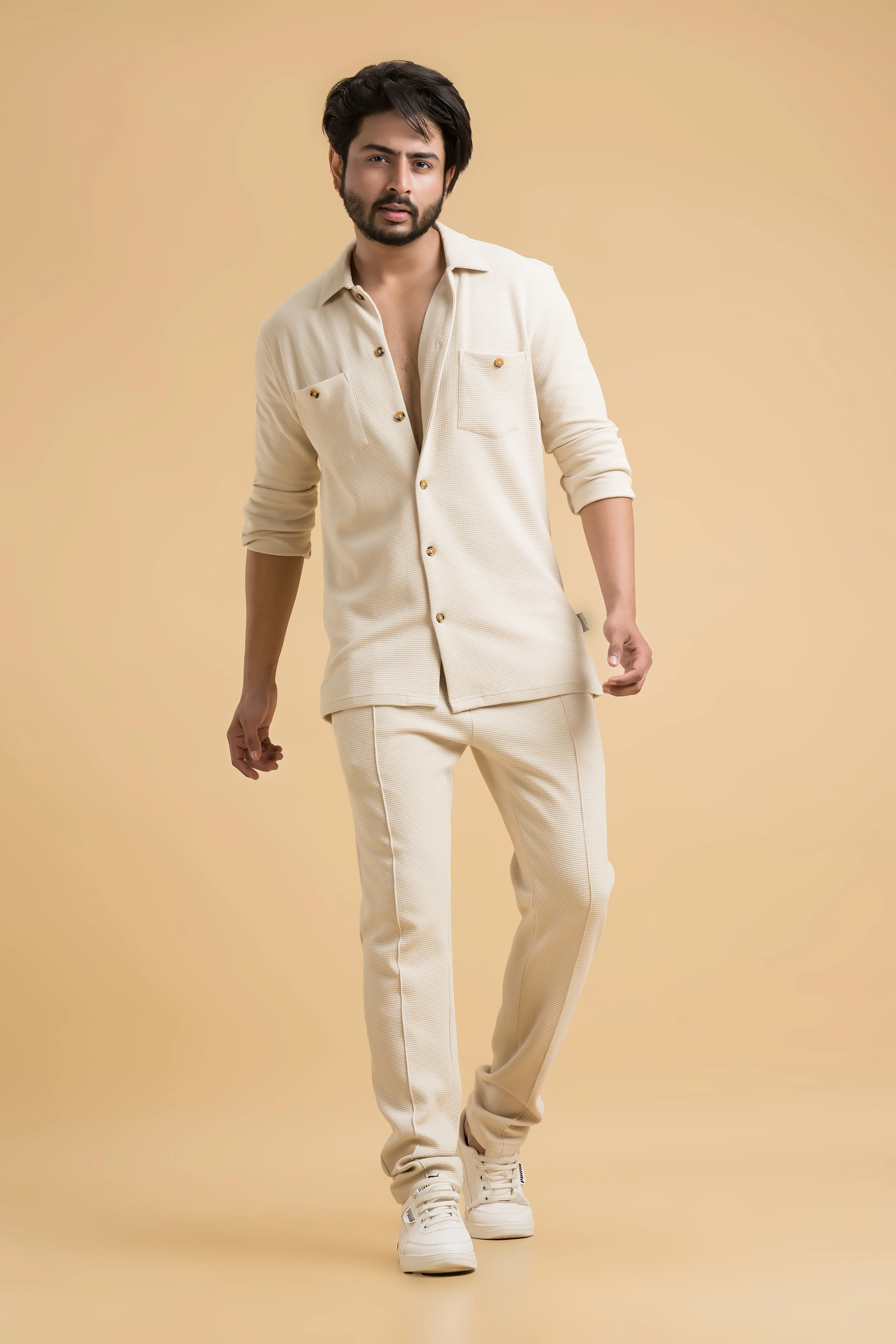 Ethereal Beige Waffle Full Length Joggers - Image 3