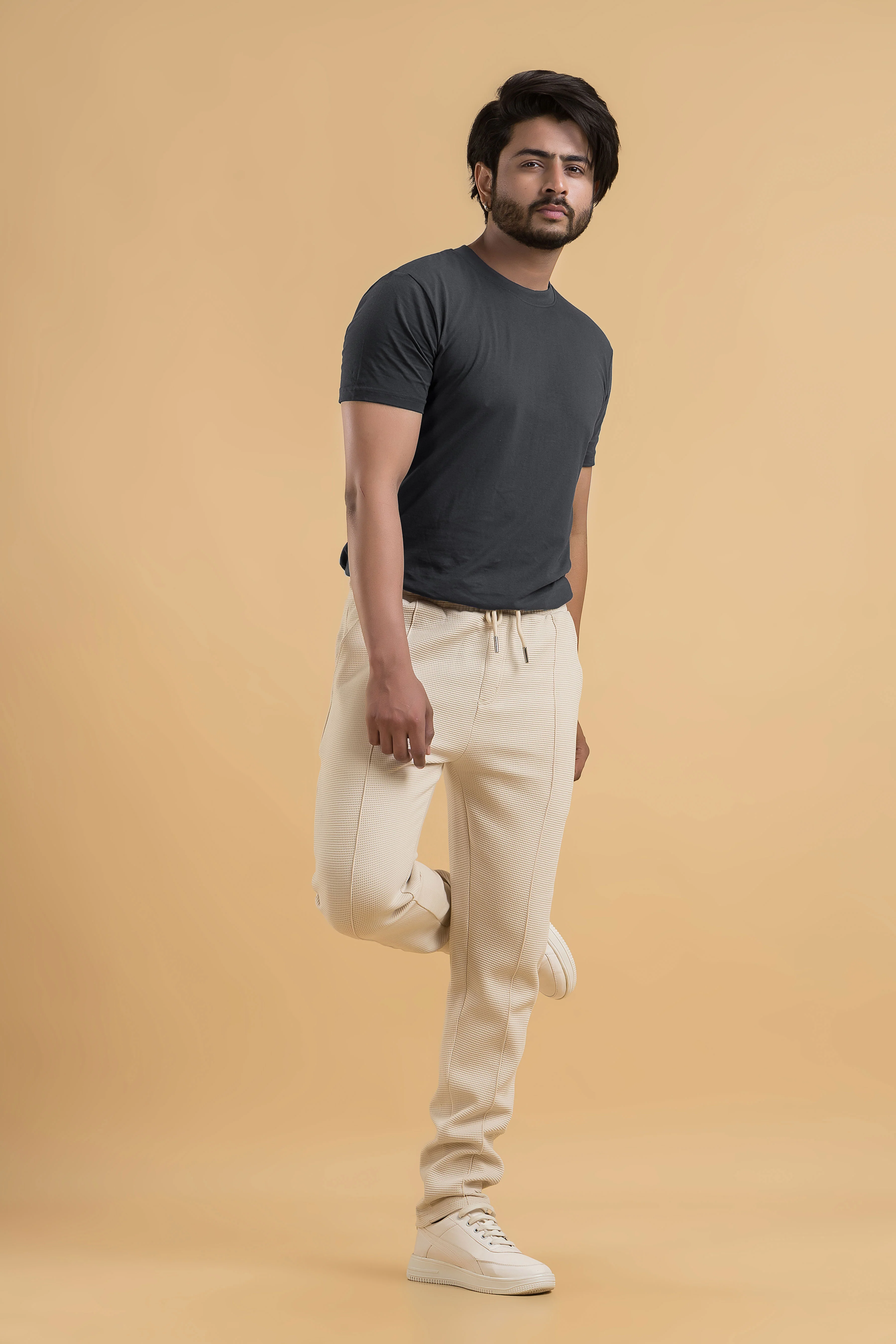 Ethereal Beige Waffle Full Length Joggers - Image 5