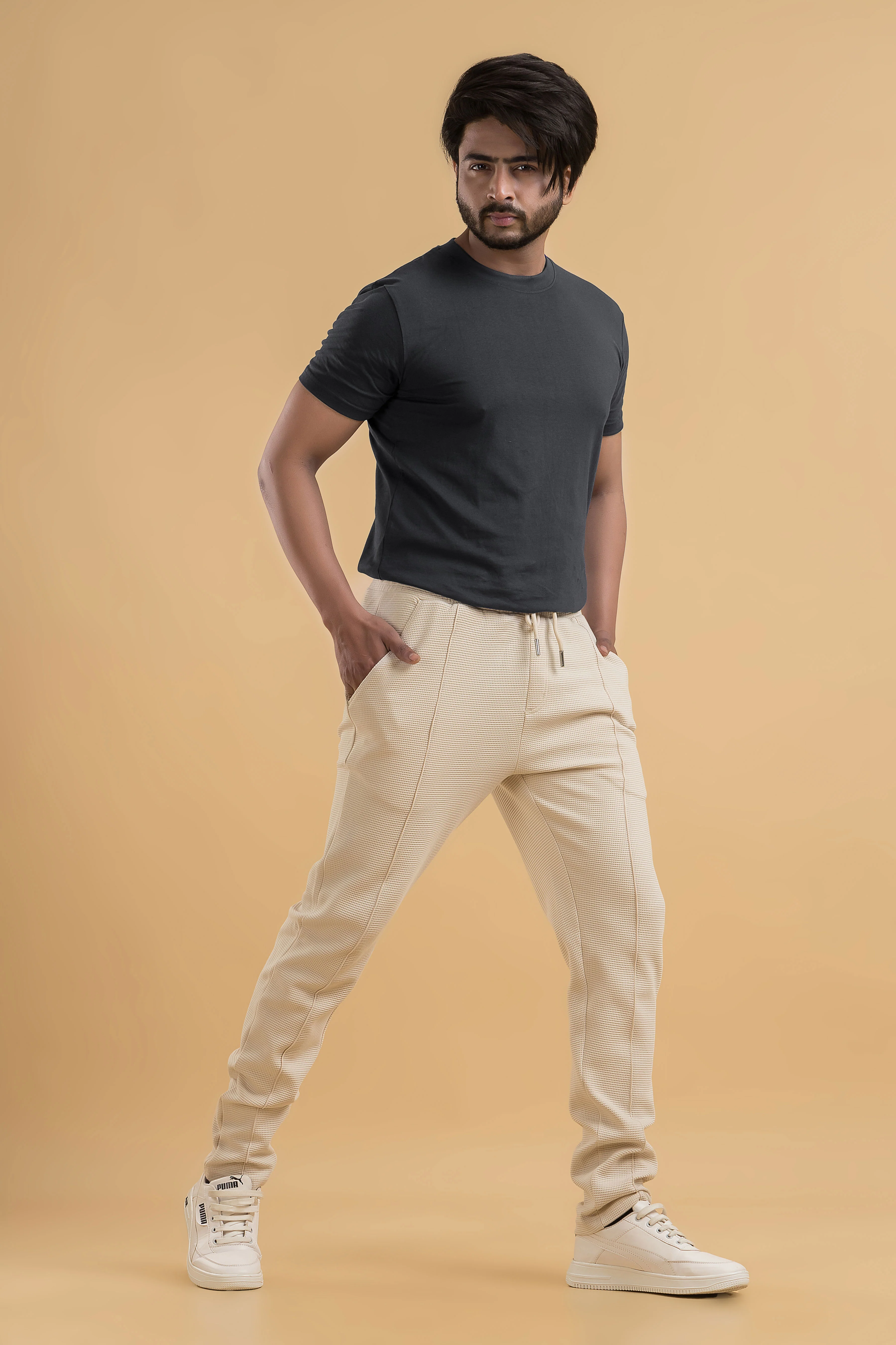Ethereal Beige Waffle Full Length Joggers - Image 6