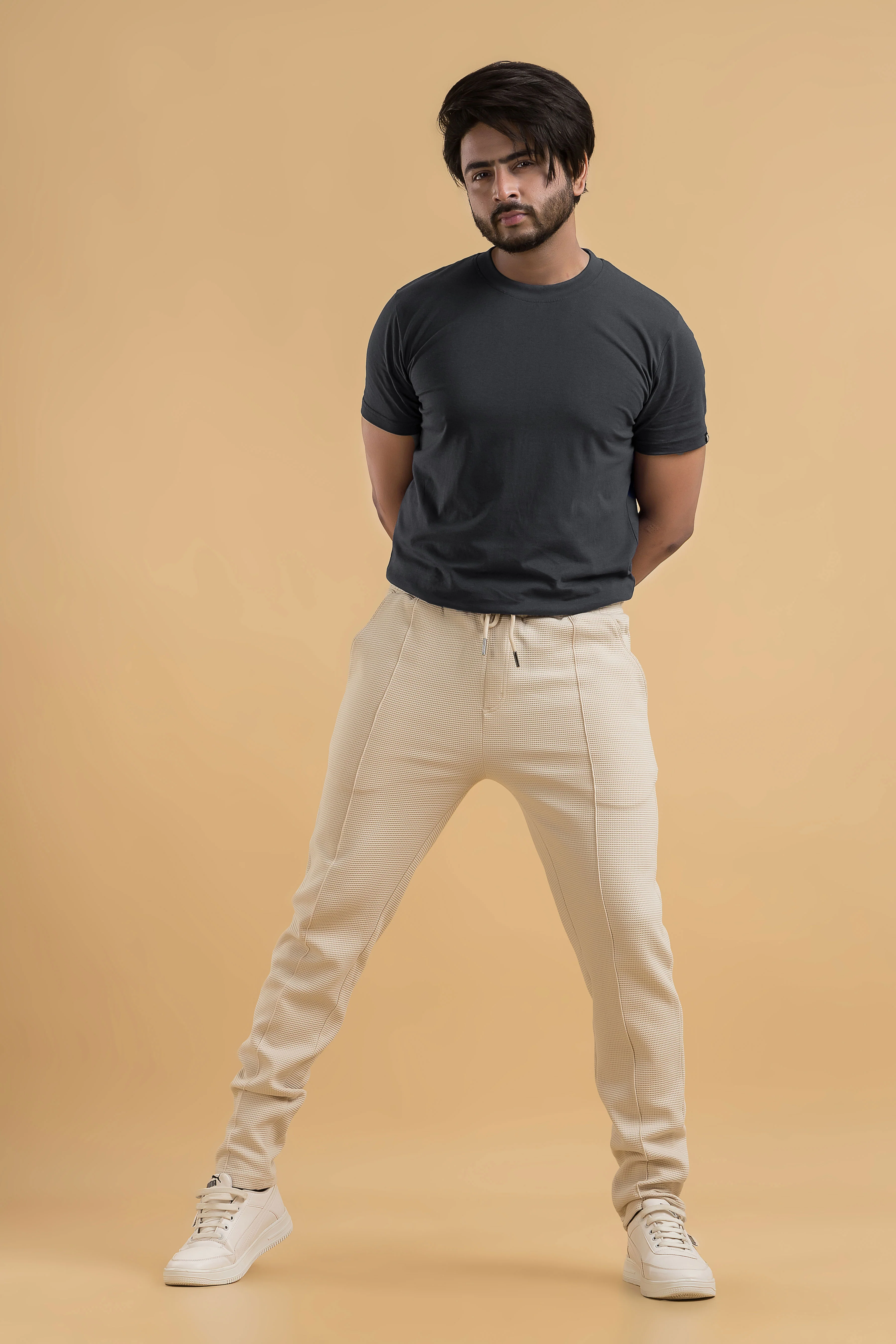 Ethereal Beige Waffle Full Length Joggers - Image 7