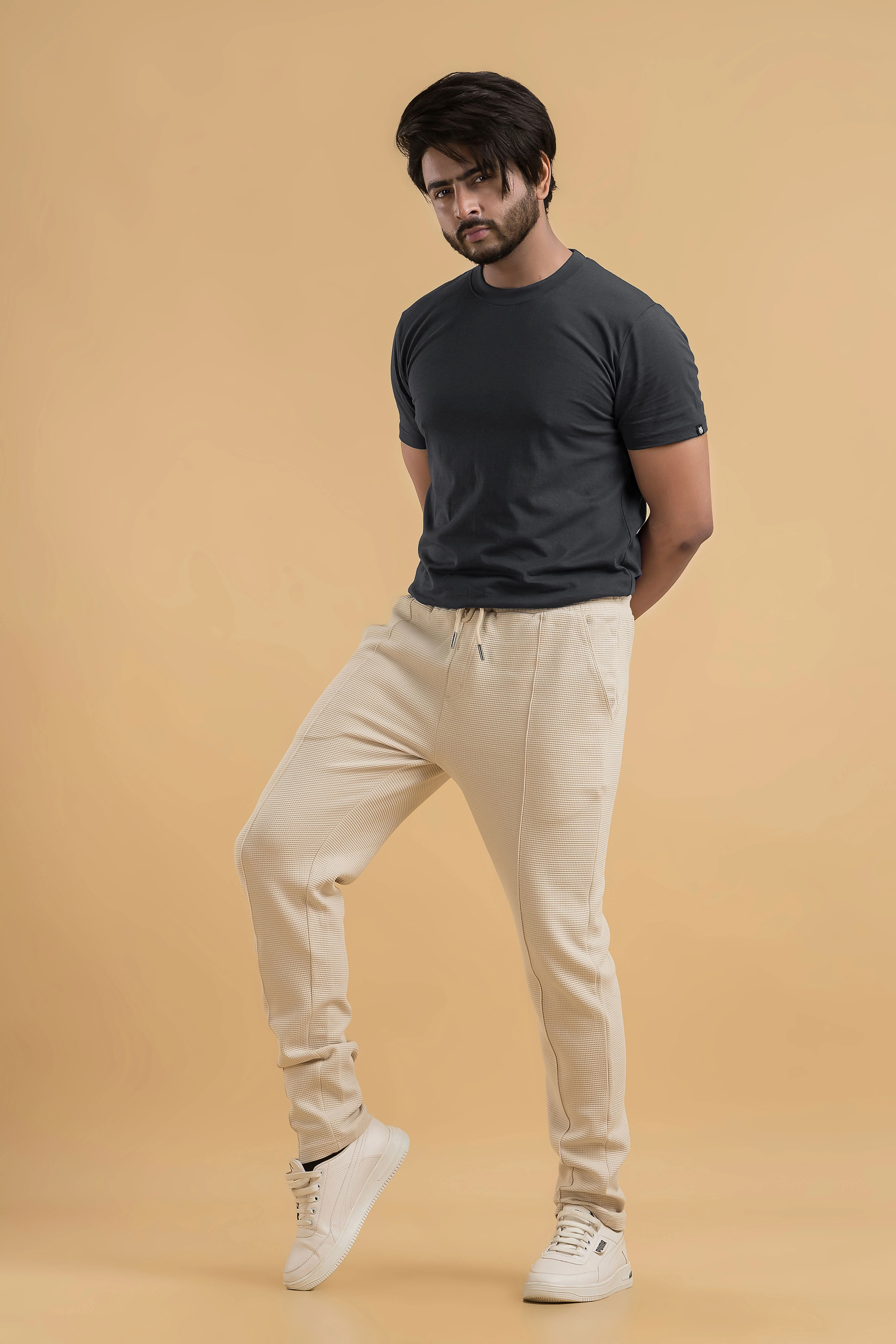 Ethereal Beige Waffle Full Length Joggers - Image 8