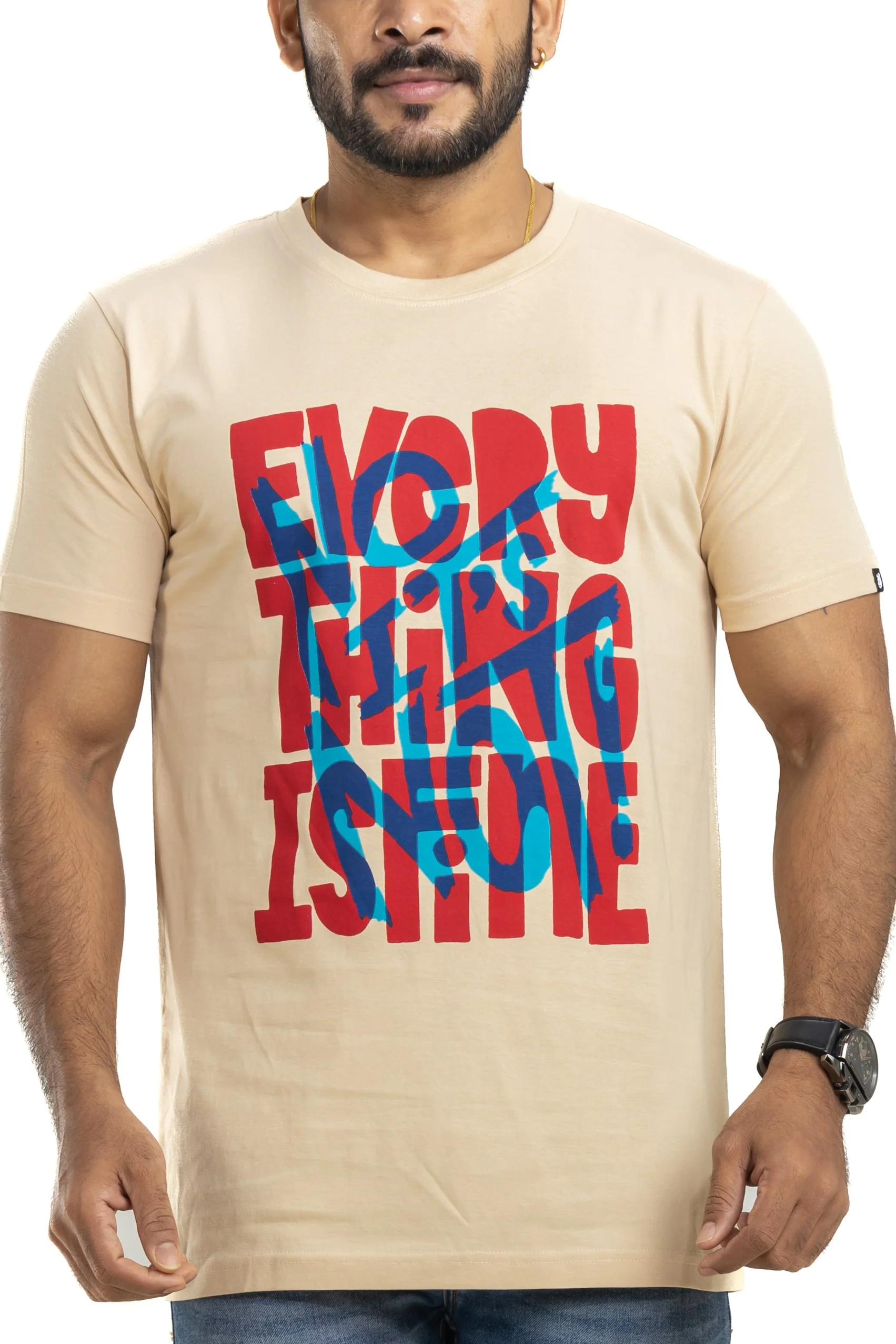 Every Thing is Fine Beige Printed T-Shirt - Image 4