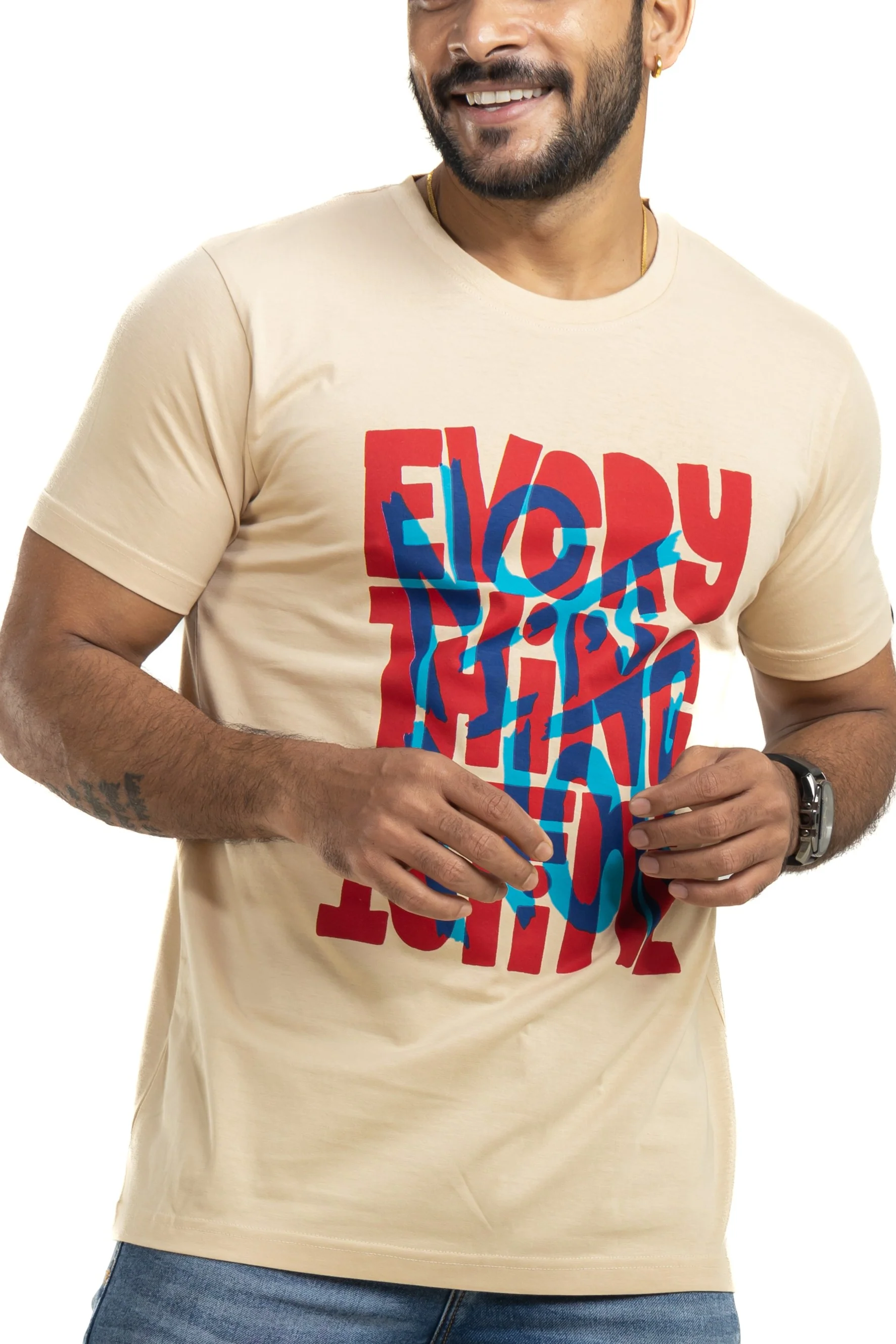 Every Thing is Fine Beige Printed T-Shirt - Image 5