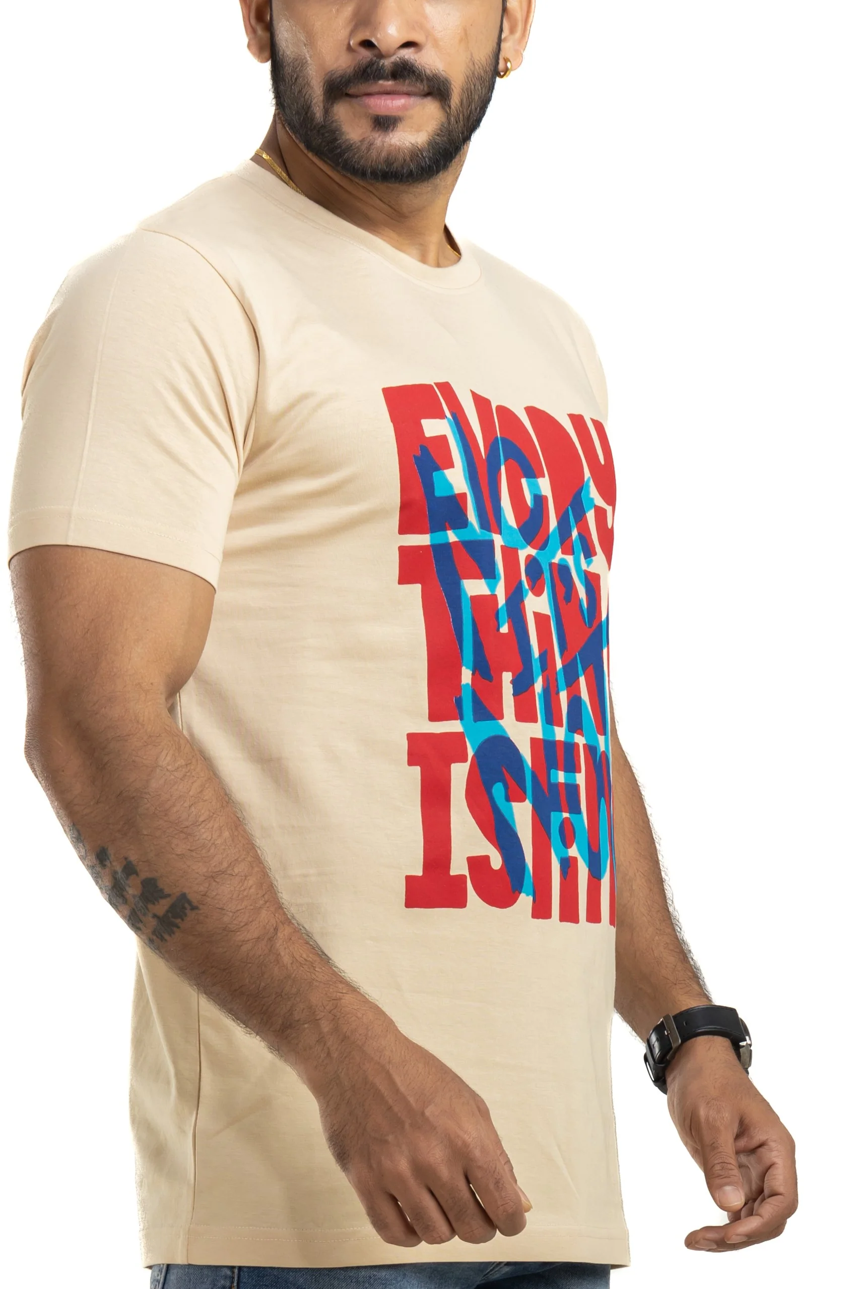 Every Thing is Fine Beige Printed T-Shirt - Image 6