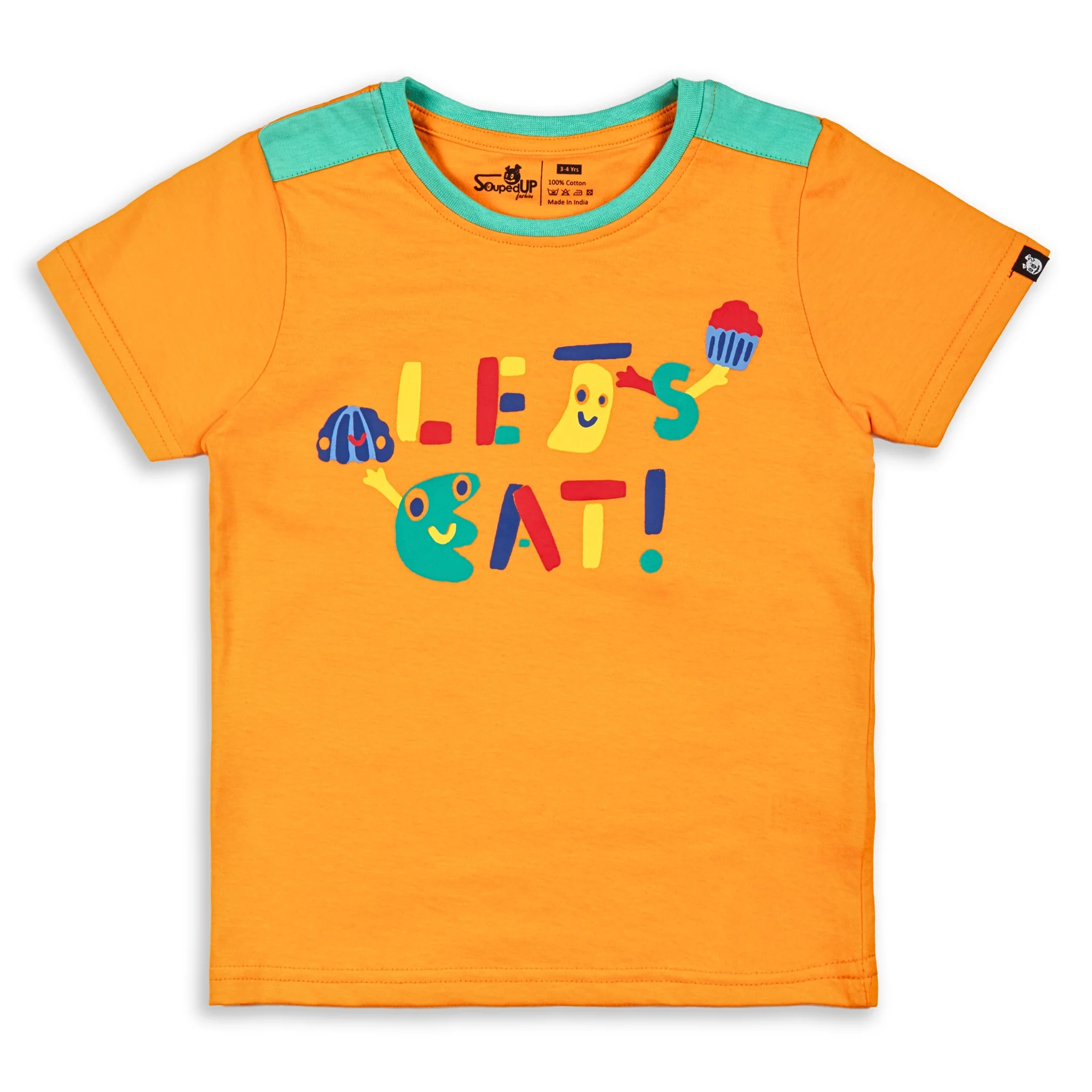 Let's Eat Carrot Orange Printed Boys T-Shirt with White Shorts 2-8 Yrs - Image 3