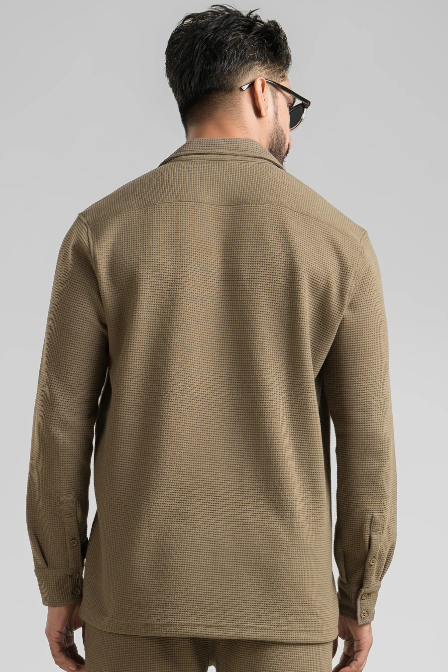Haven Dark Olive Full Sleeves Waffle Knit Shacket - Image 3