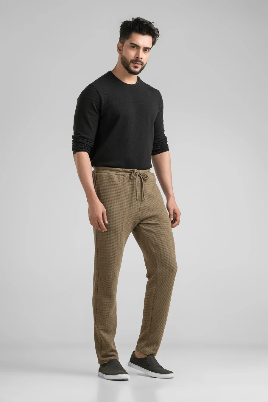 Haven Dark Olive Waffle Knit Regular Fit Pants - Image 4