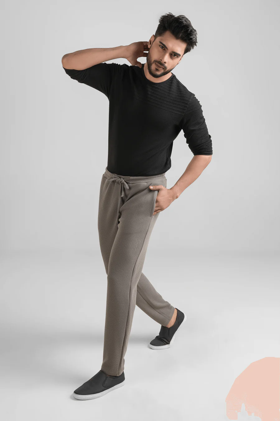 Haven Grey Waffle Knit Regular Fit Pants - Image 4