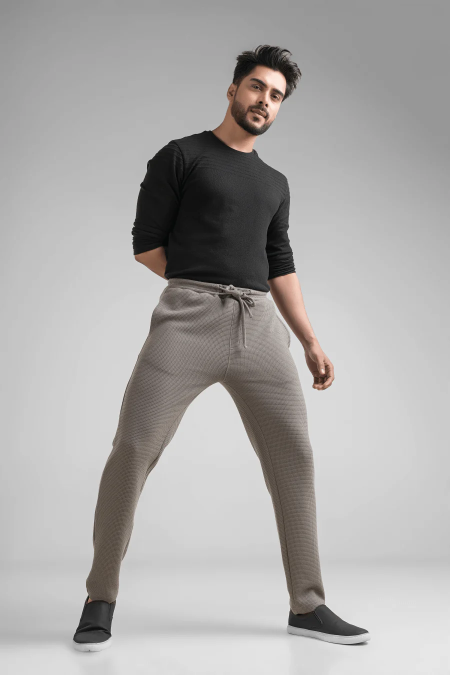 Haven Grey Waffle Knit Regular Fit Pants - Image 5
