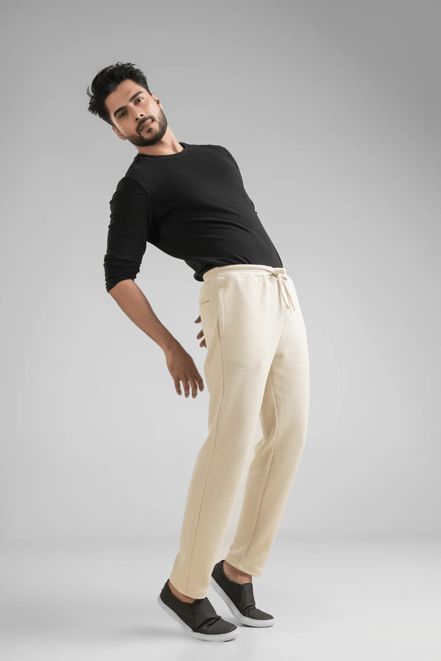 Haven Light Beige Waffle Knit Regular Fit Pants - Image 4