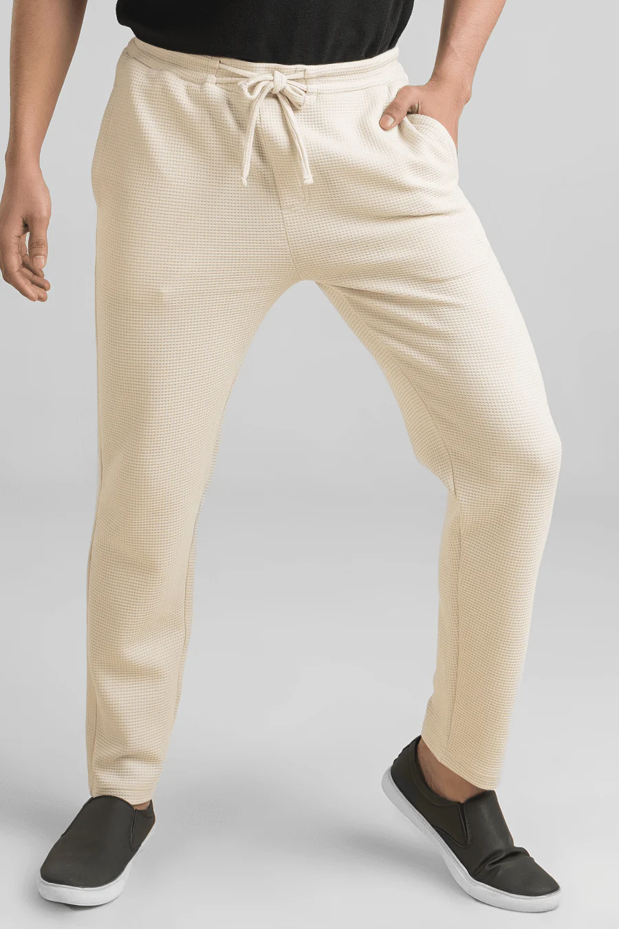 Haven Light Beige Waffle Knit Regular Fit Pants - Image 6