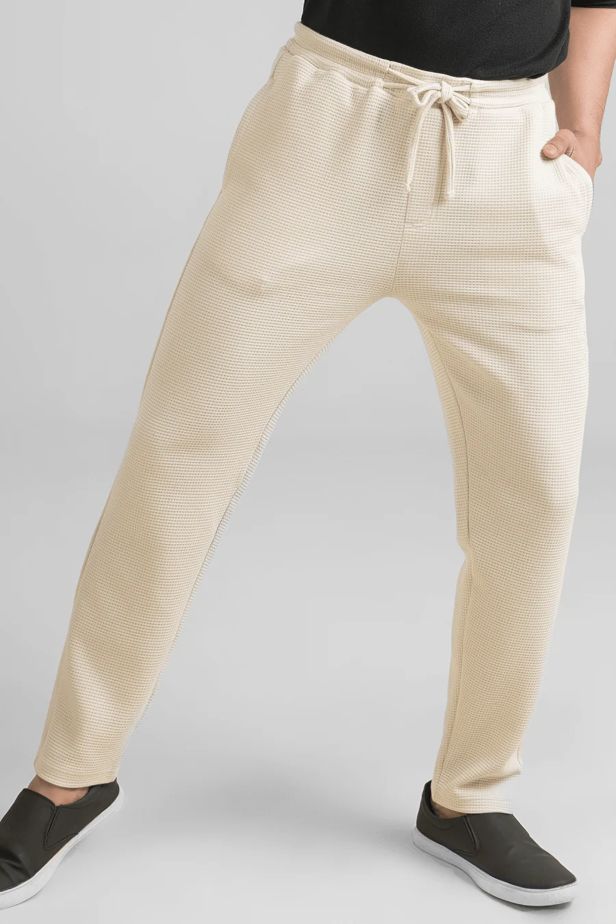Haven Light Beige Waffle Knit Regular Fit Pants - Image 7