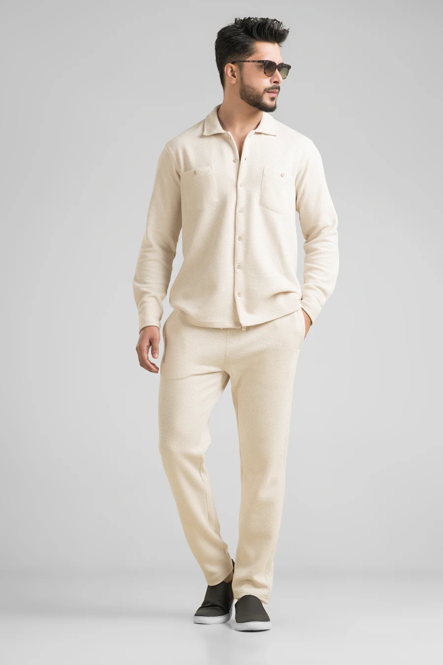 Haven Light Beige Full Sleeves Waffle Knit Shacket - Image 4