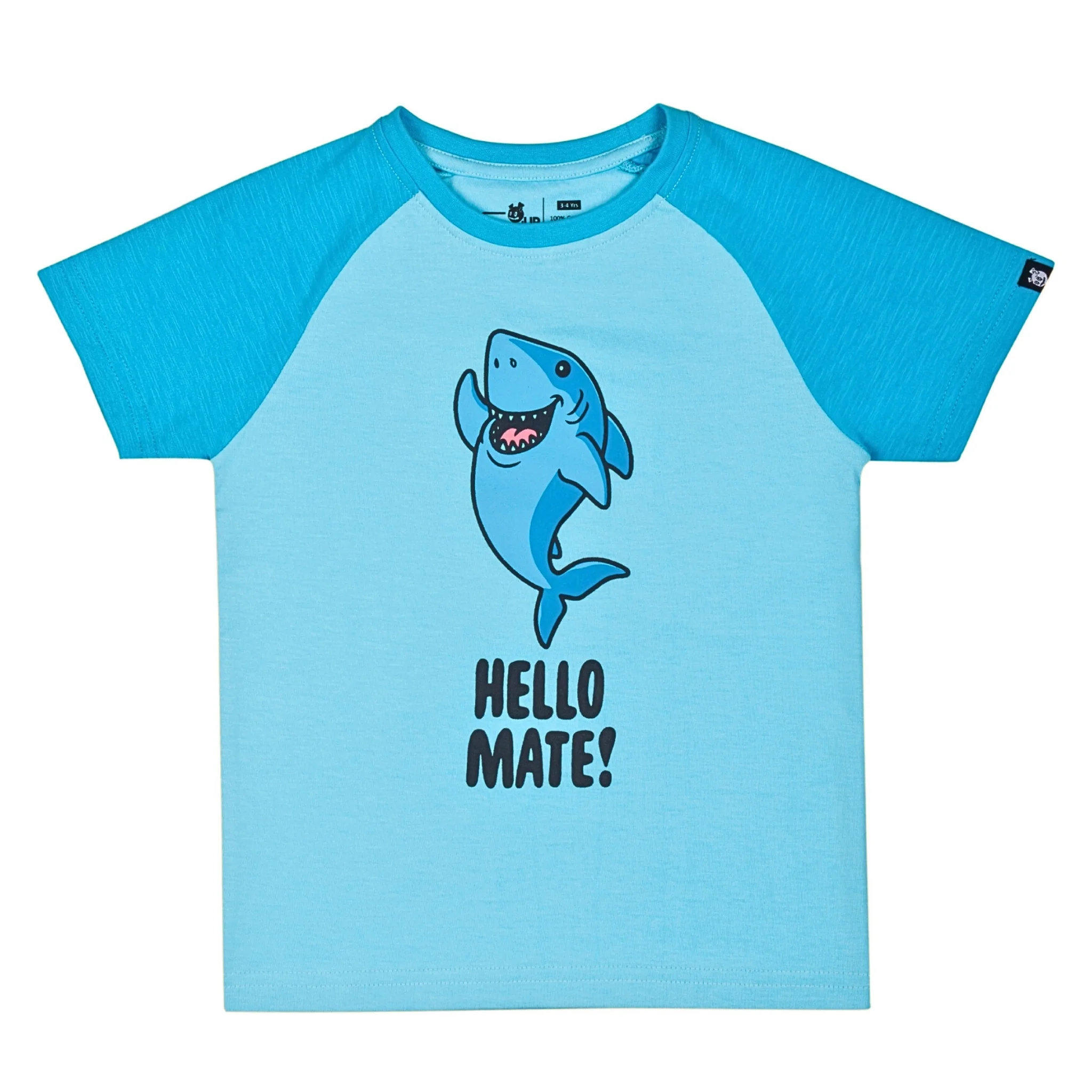 Hello Mate Sky Blue Printed Boys T-Shirt with Blue Printed Shorts 2-8 Yrs - Image 3