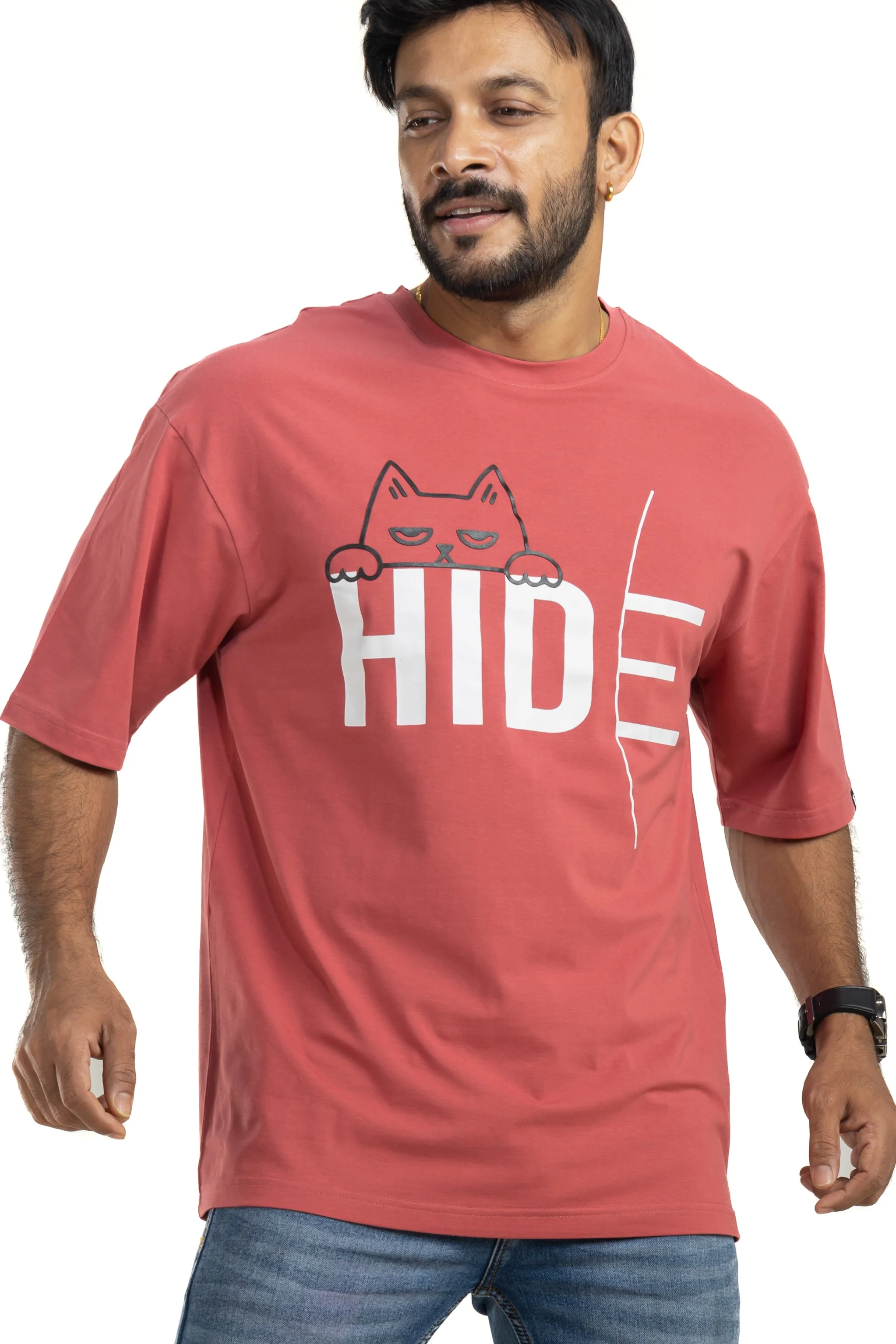 Hide English Red Oversized 4 Way Stretch Printed T-Shirt - Image 3