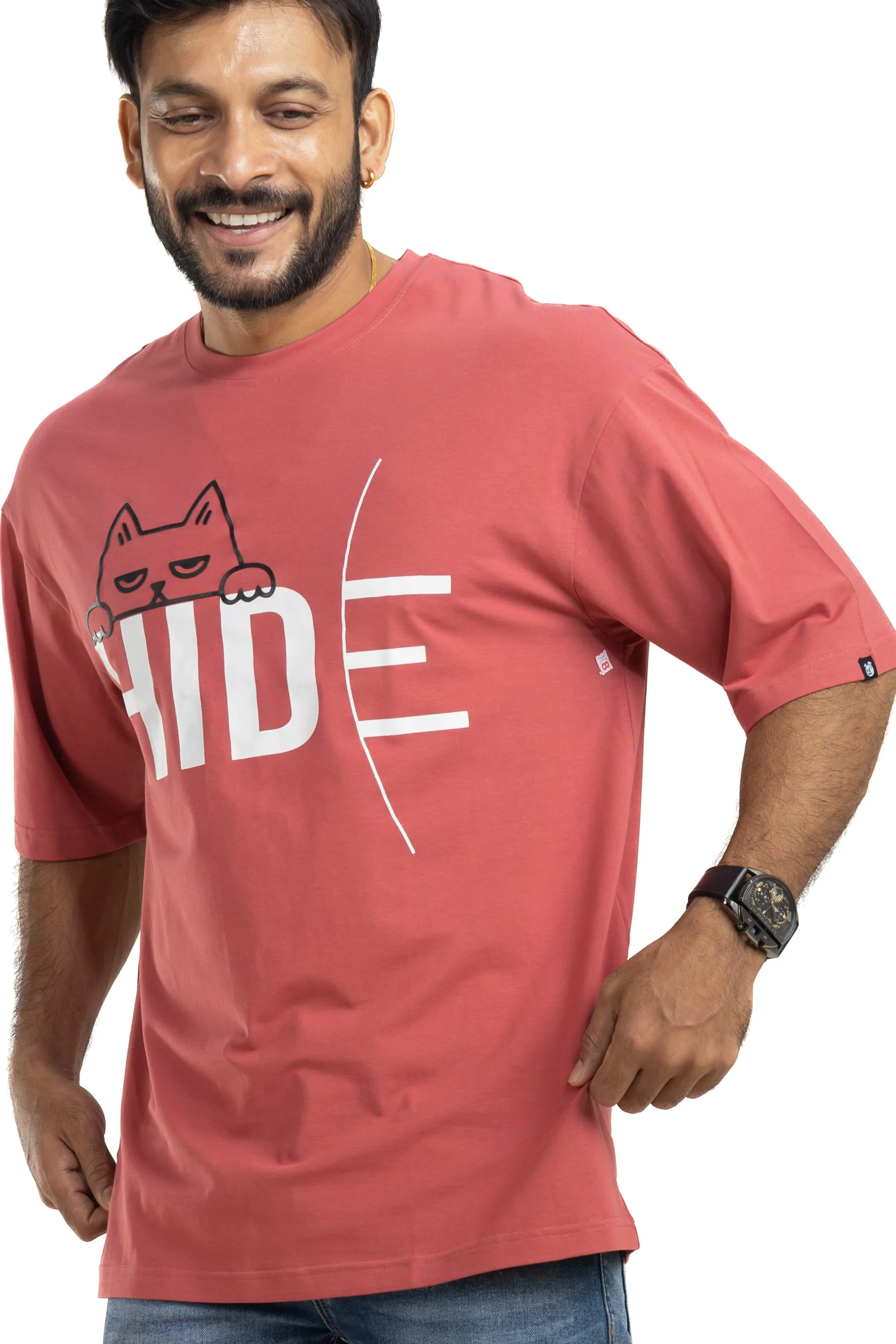 Hide English Red Oversized 4 Way Stretch Printed T-Shirt - Image 4