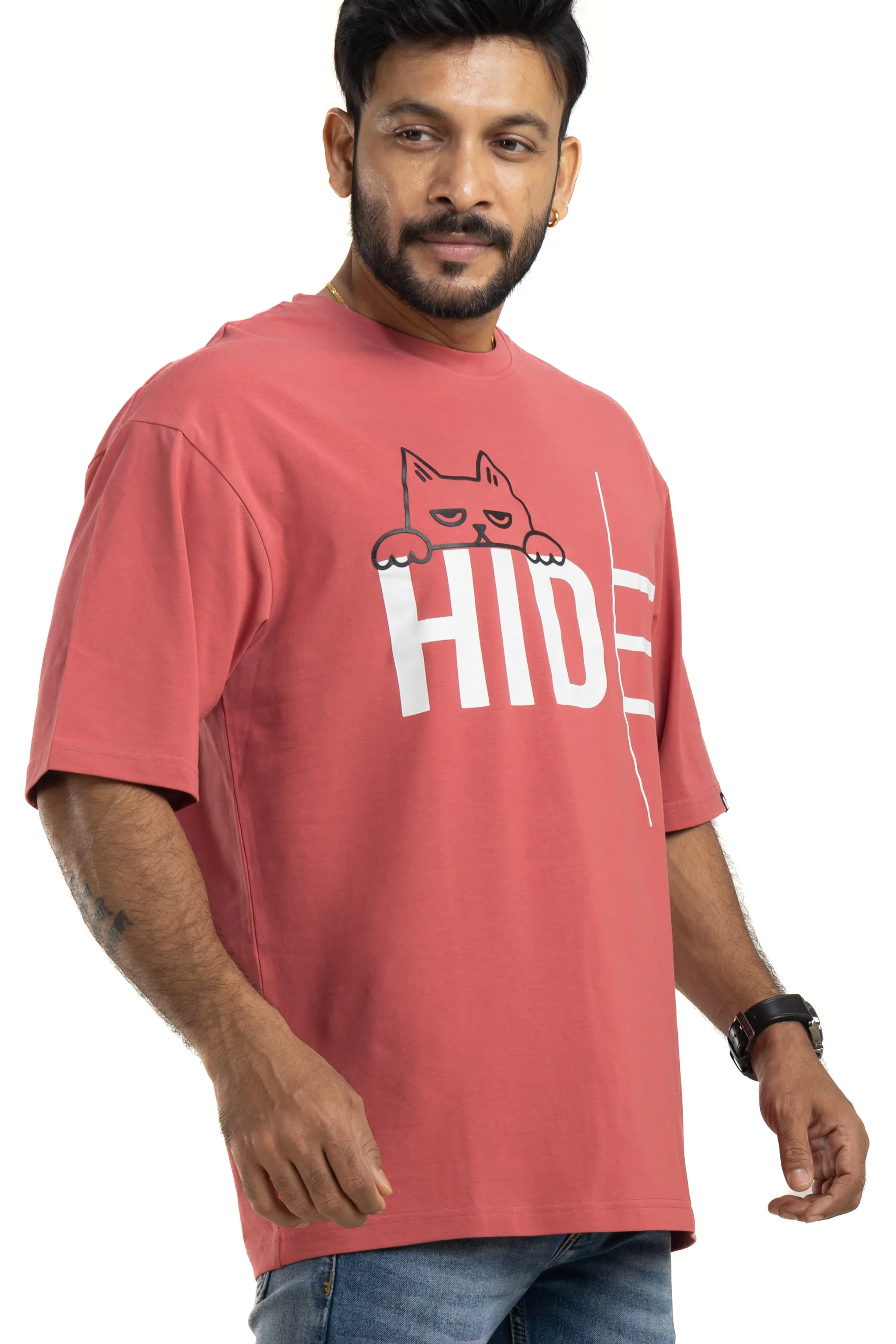 Hide English Red Oversized 4 Way Stretch Printed T-Shirt - Image 5