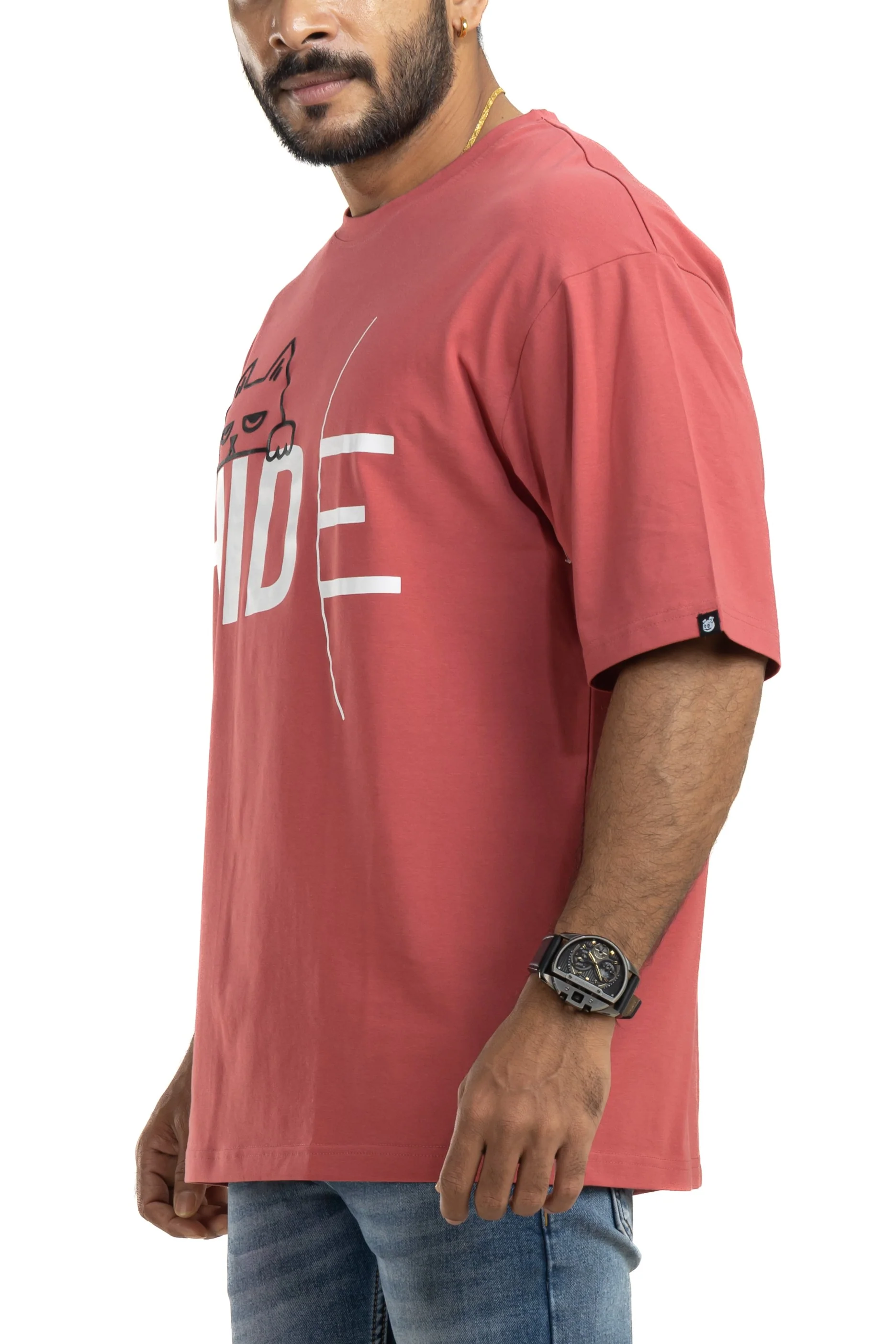 Hide English Red Oversized 4 Way Stretch Printed T-Shirt - Image 6