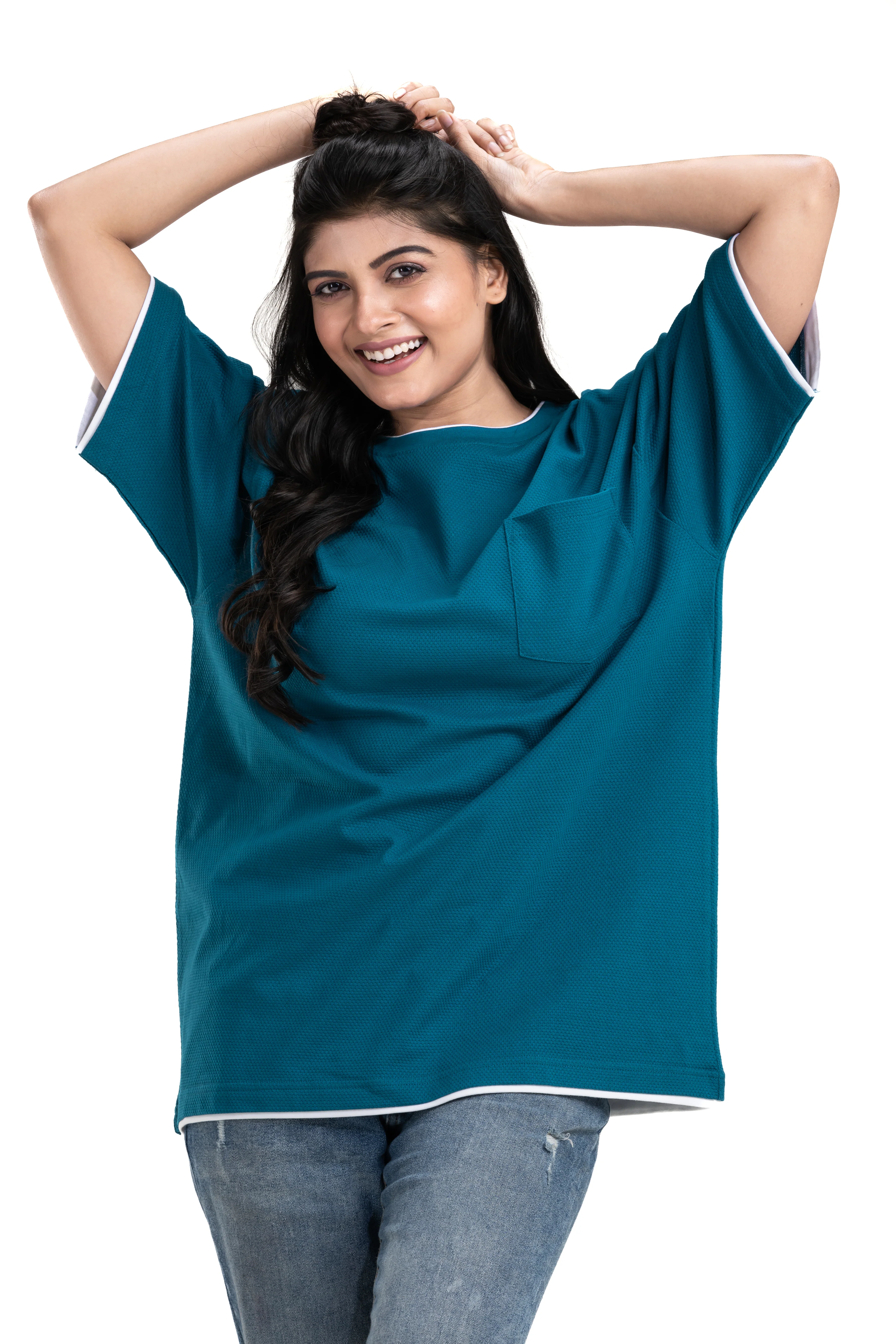 Honeycomb Structured Blue Unisex Oversized Printed T-Shirt - Image 4