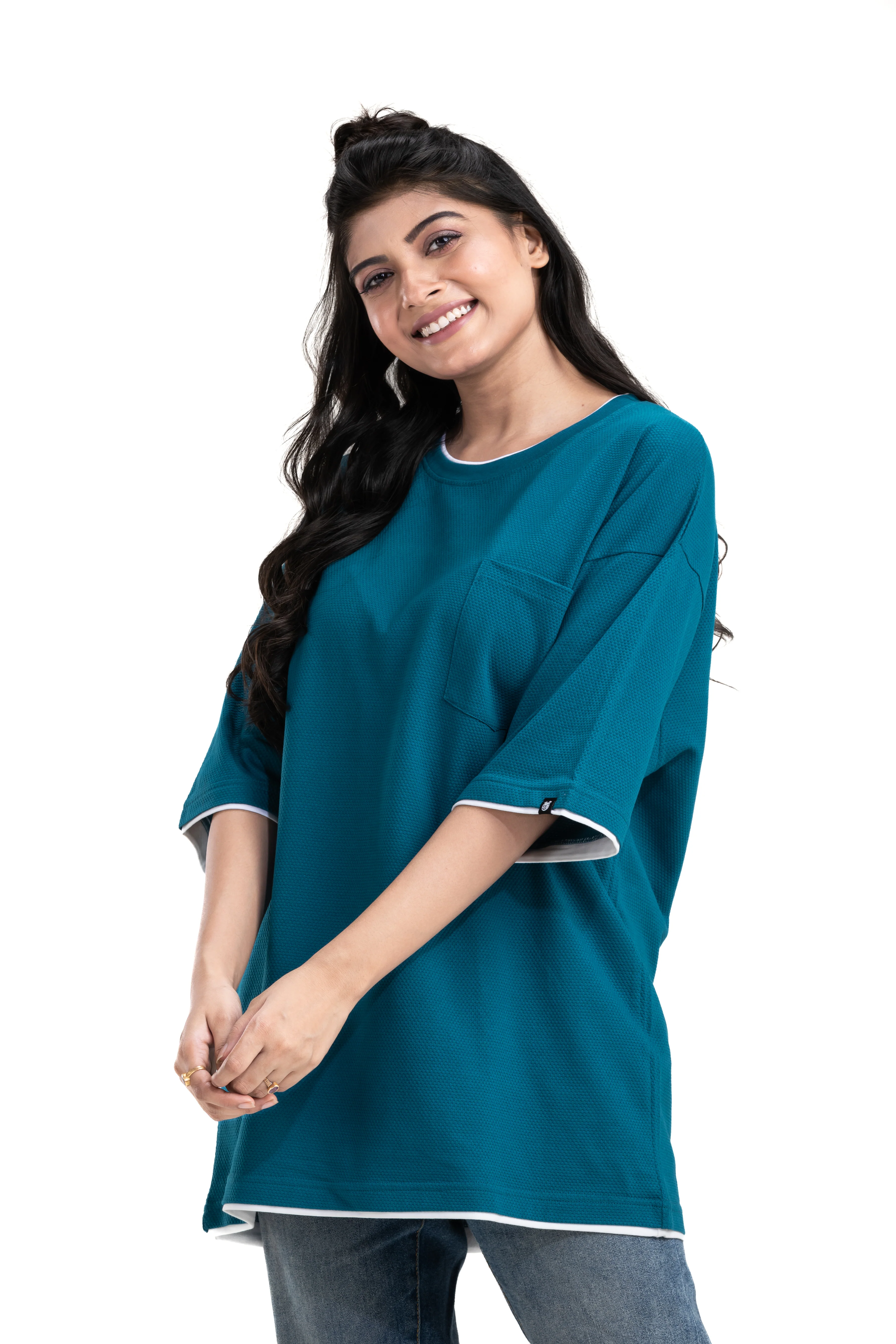 Honeycomb Structured Blue Unisex Oversized Printed T-Shirt - Image 6