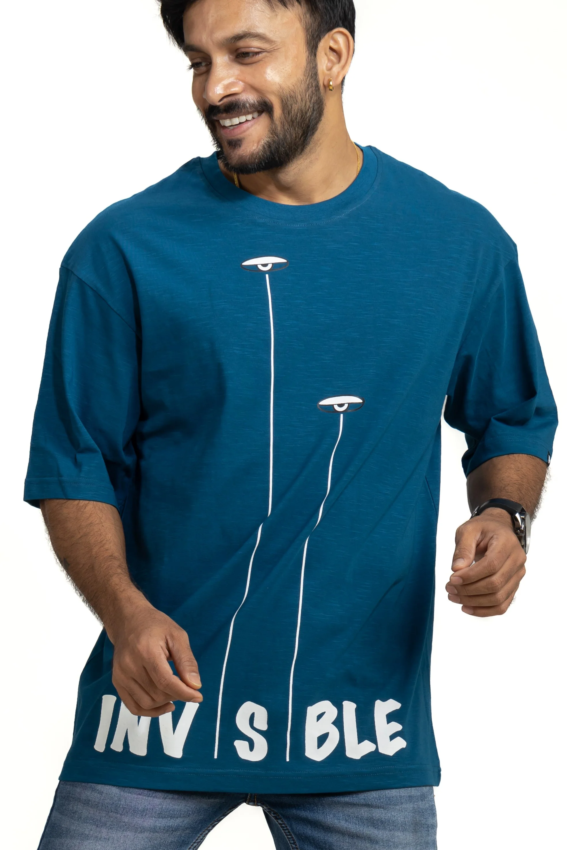 Invisible Midnight Blue Oversized Printed T-Shirt - Image 3