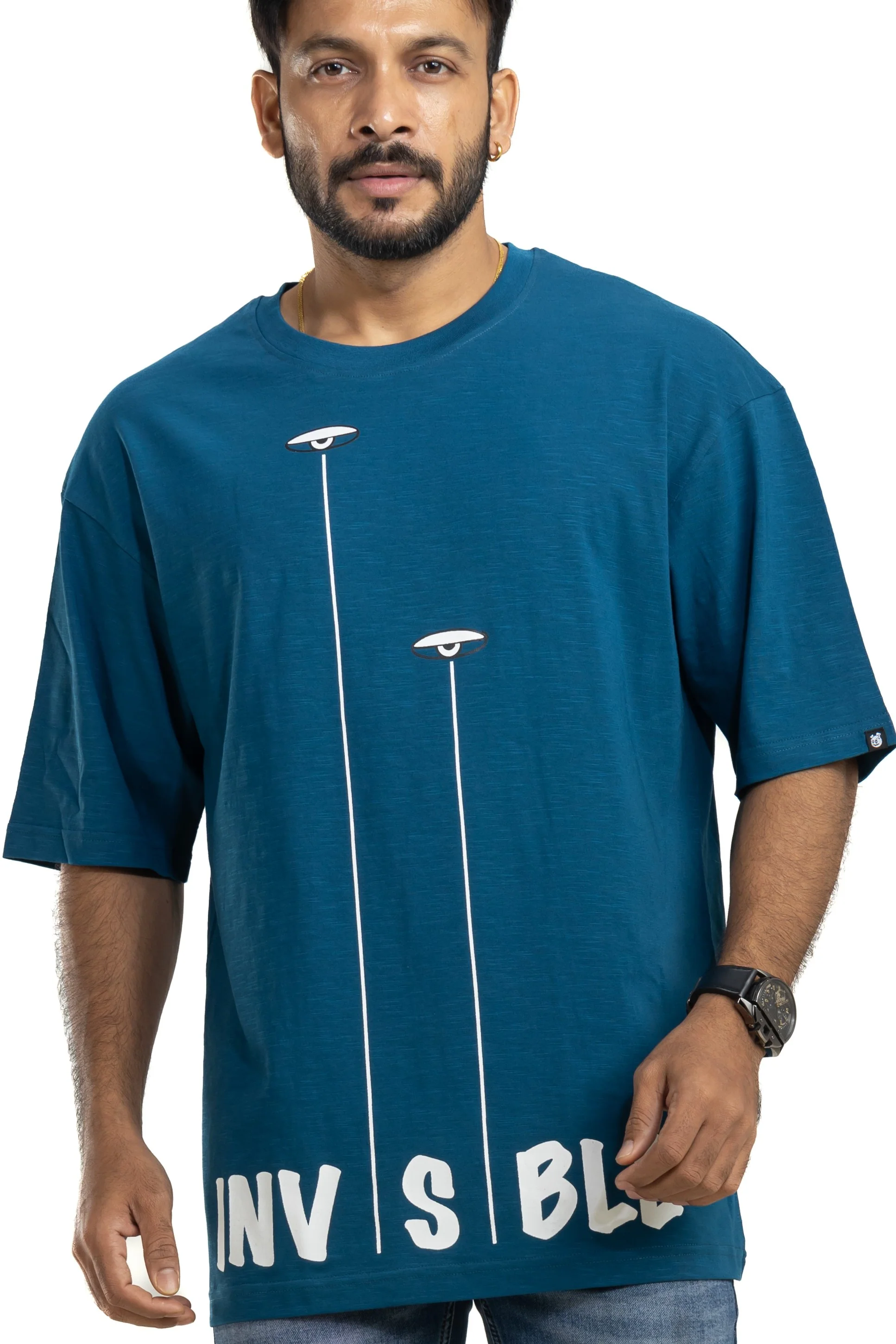 Invisible Midnight Blue Oversized Printed T-Shirt - Image 4