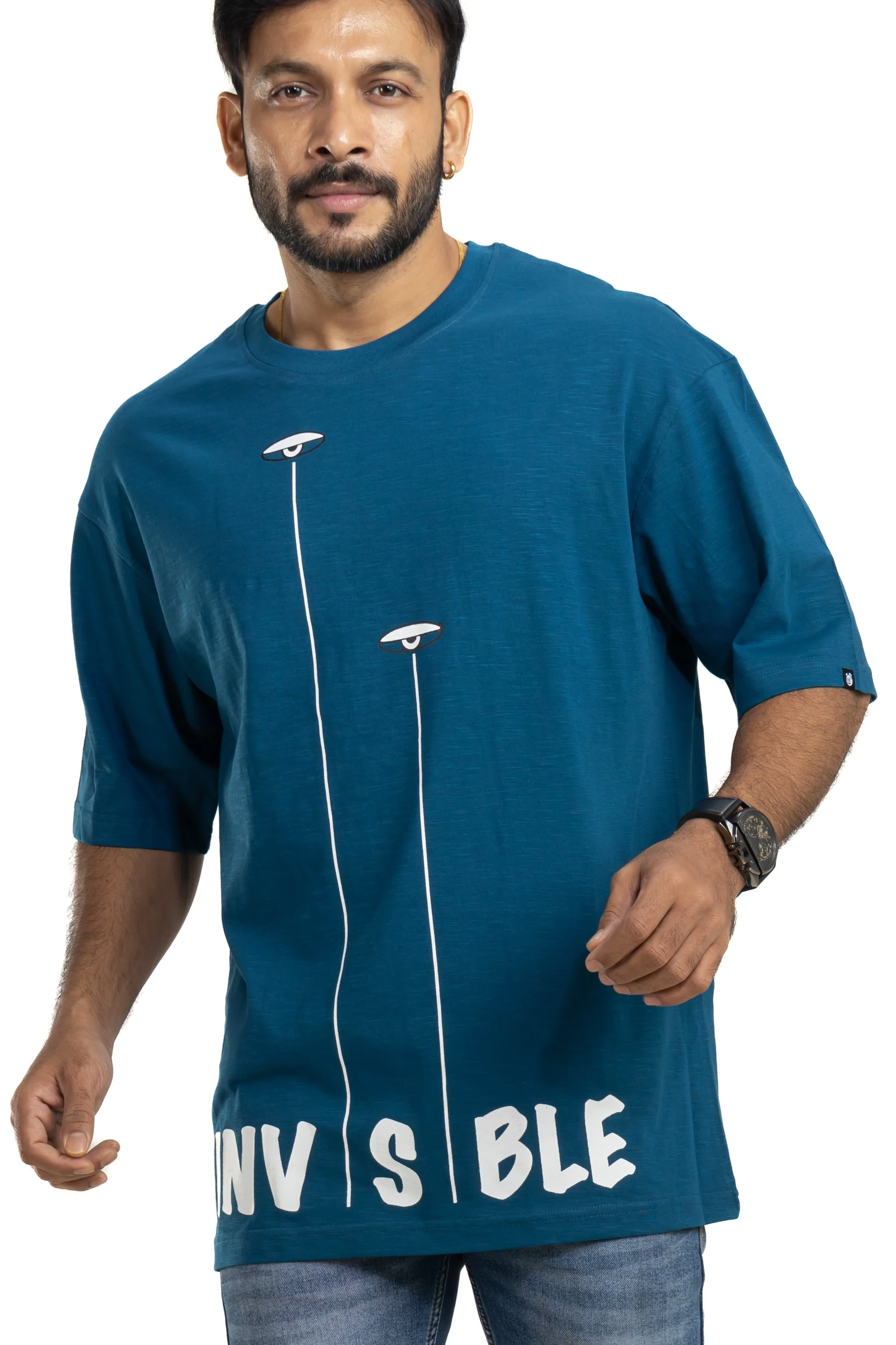 Invisible Midnight Blue Oversized Printed T-Shirt - Image 5
