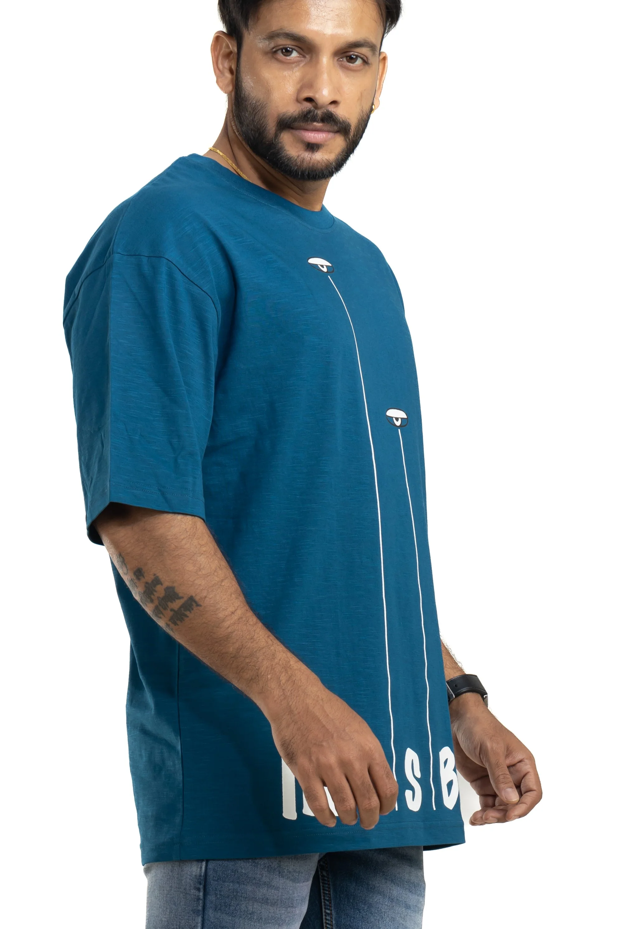 Invisible Midnight Blue Oversized Printed T-Shirt - Image 6