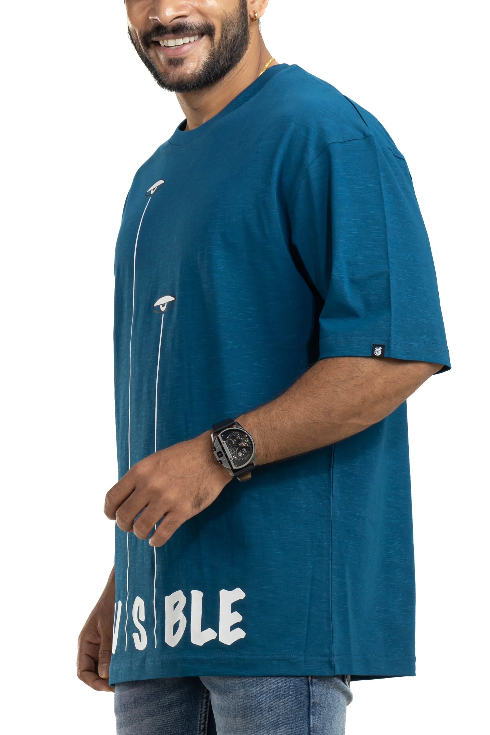 Invisible Midnight Blue Oversized Printed T-Shirt - Image 7