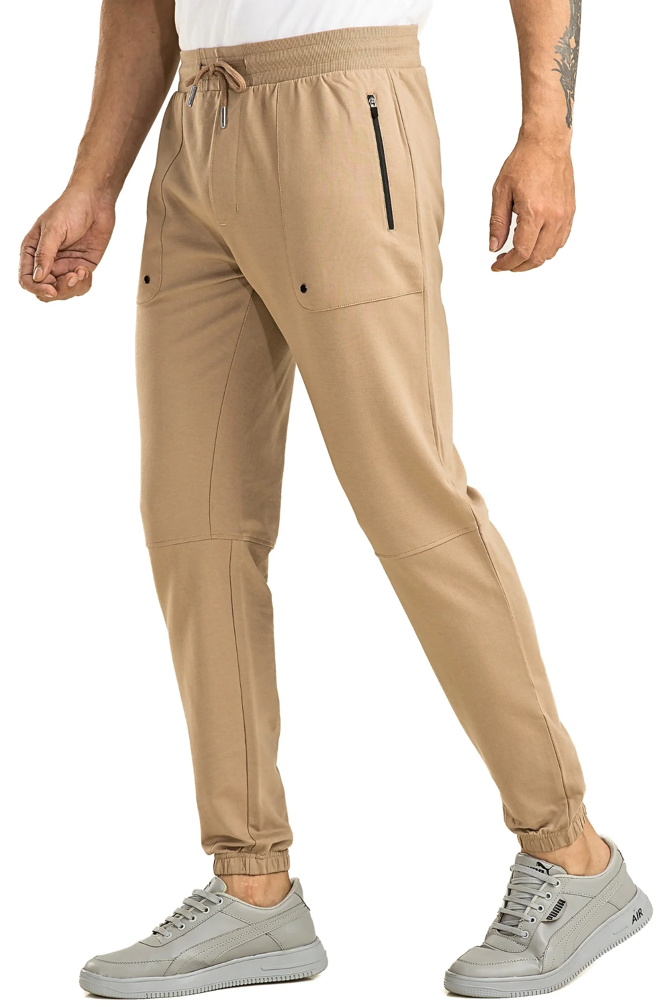 Men's Casual Cotton Beige Joggers - Image 3